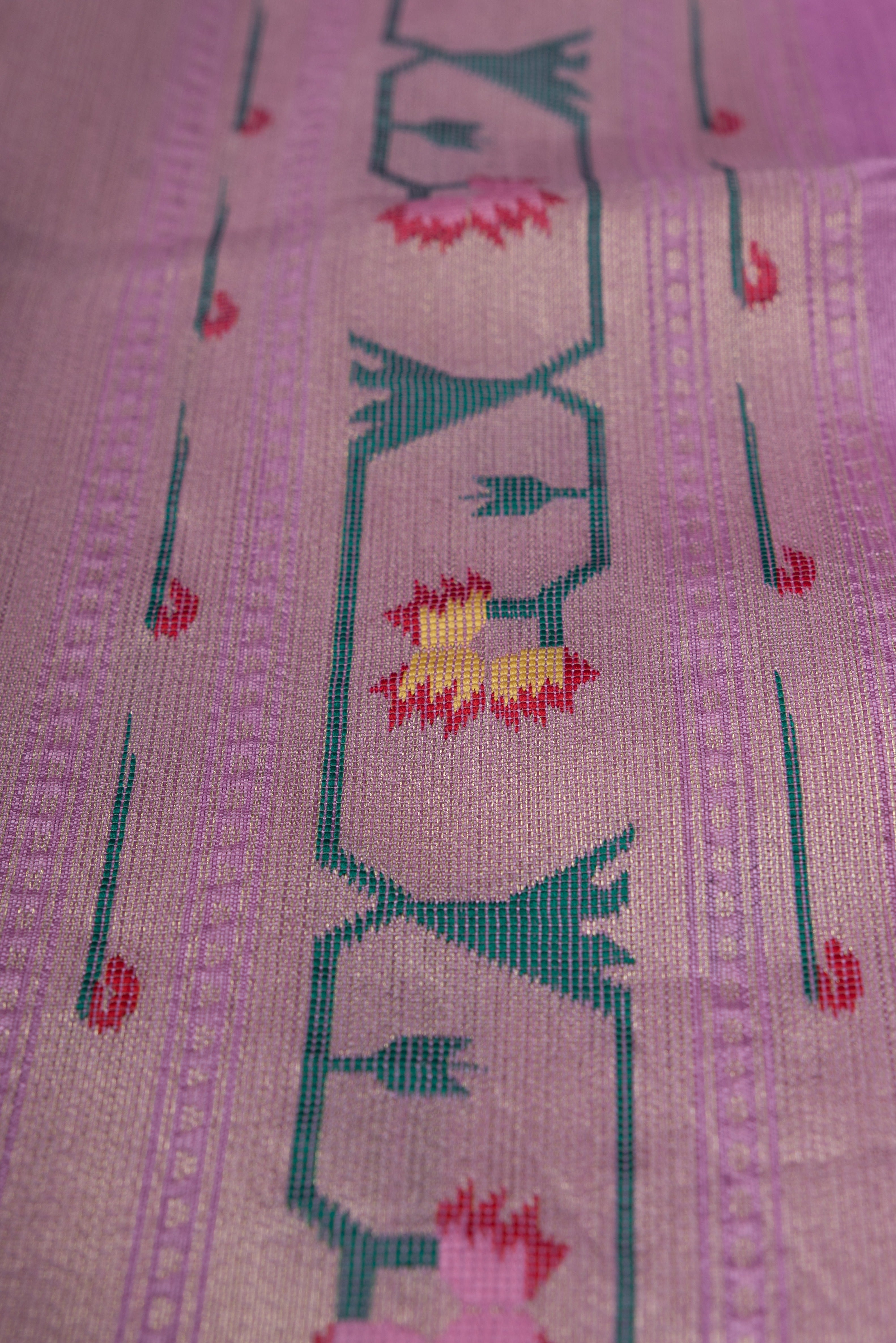 Baby Pink Tussar Silk Paithani Saree with Asawali border and Resham butti blouse