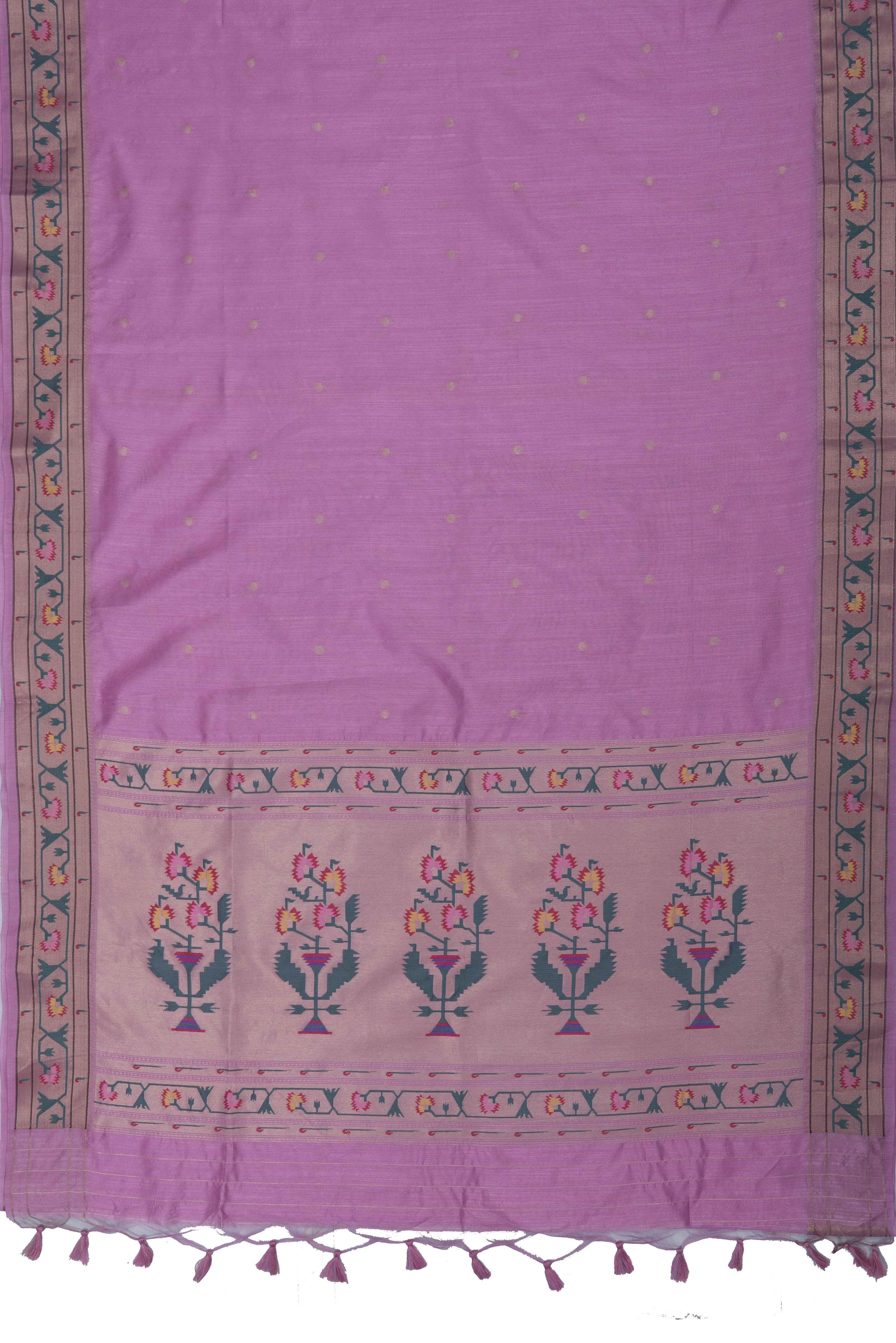 Baby Pink Tussar Silk Paithani Saree with Asawali border and Resham butti blouse