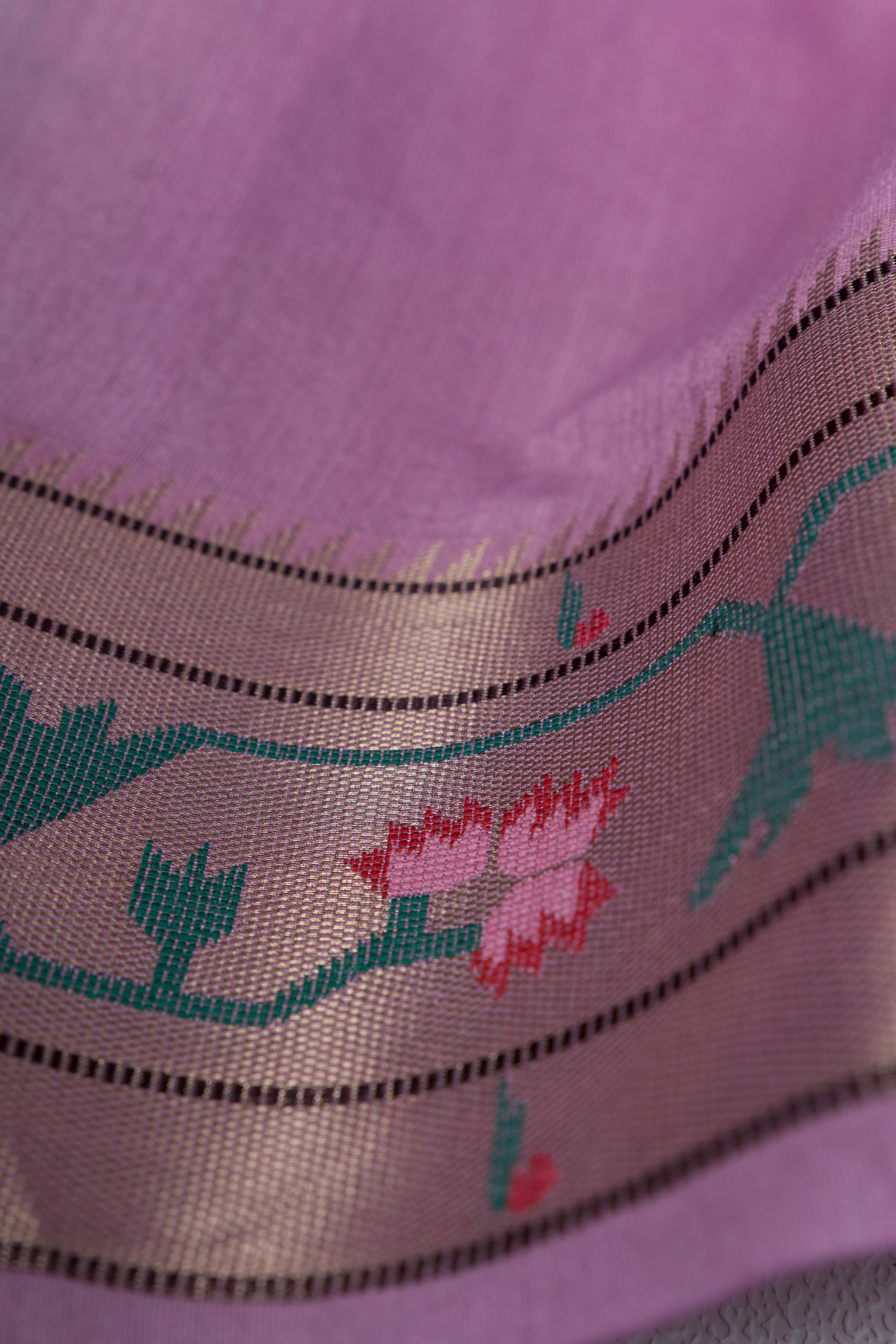 Baby Pink Tussar Silk Paithani Saree with Asawali border and Resham butti blouse