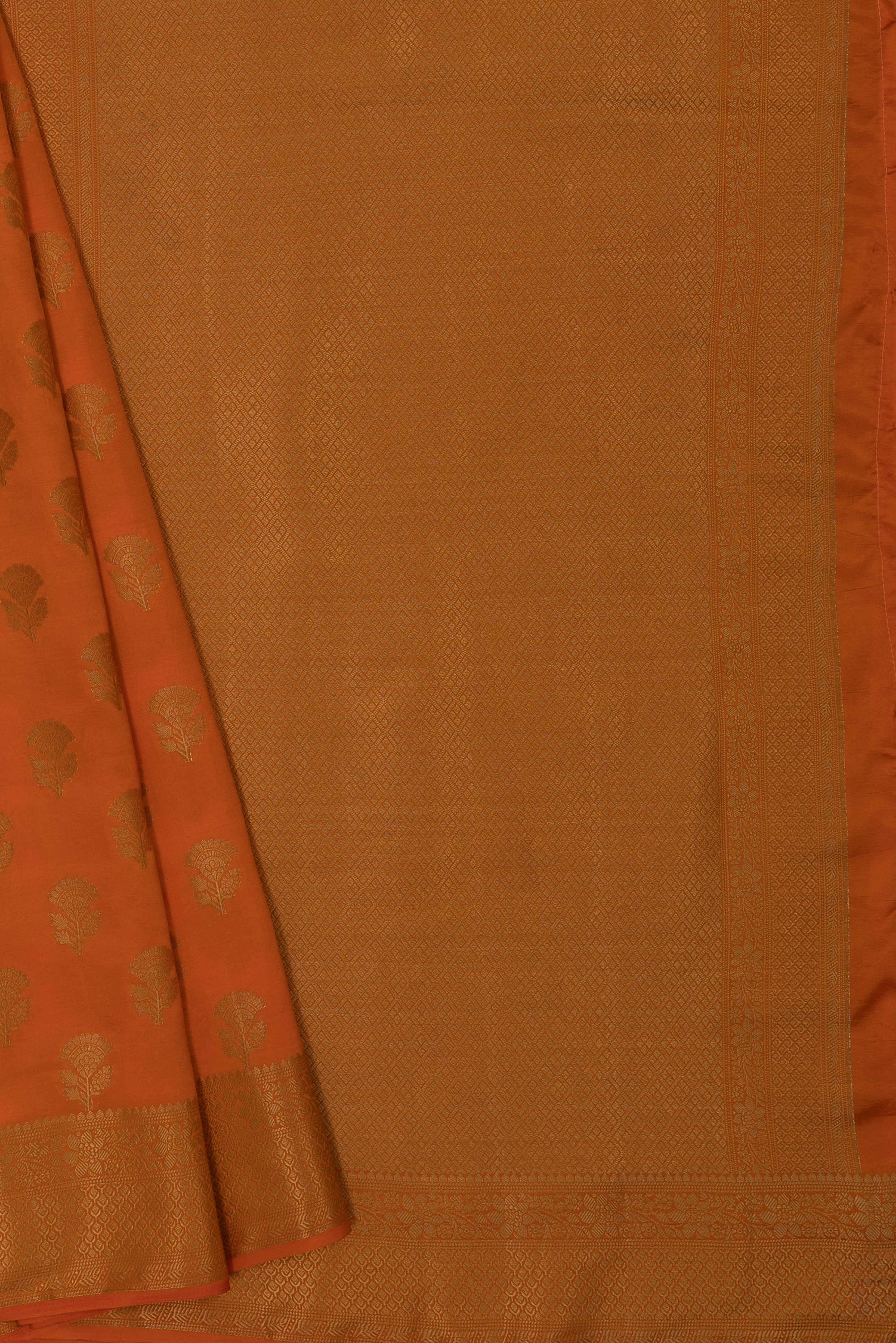 Orange Tussar Silk Banarasi Saree with Rose butti