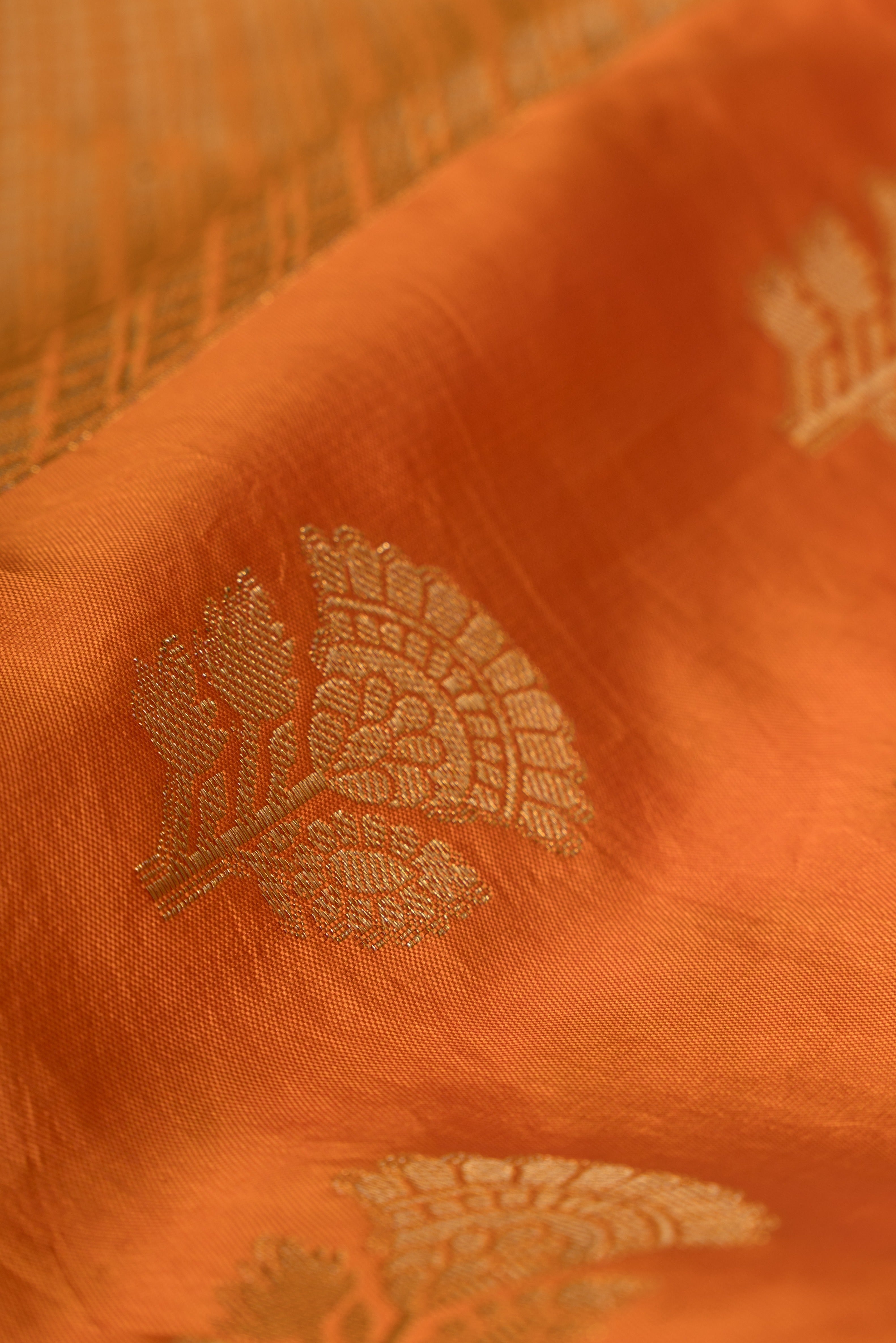 Orange Tussar Silk Banarasi Saree with Rose butti