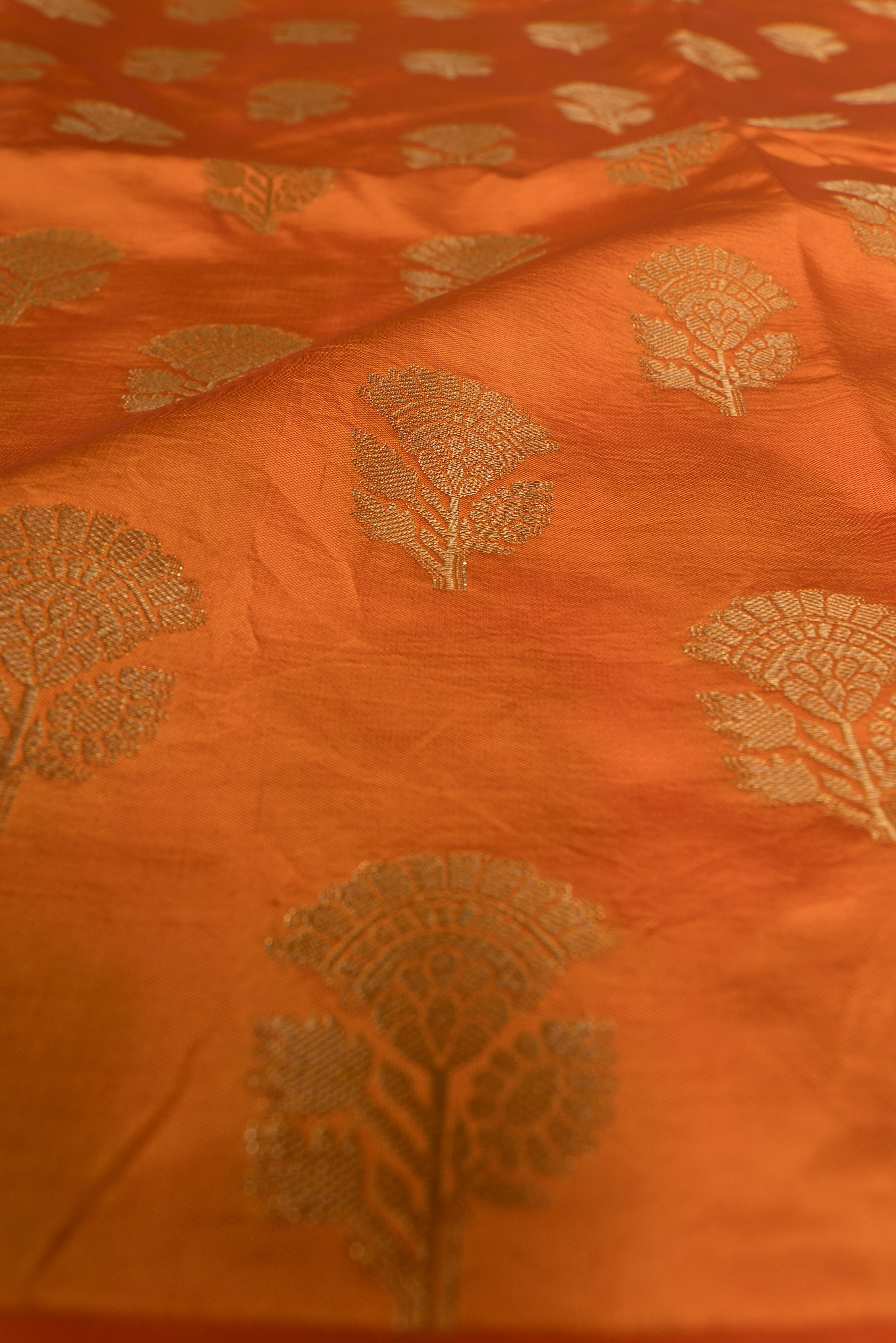 Orange Tussar Silk Banarasi Saree with Rose butti
