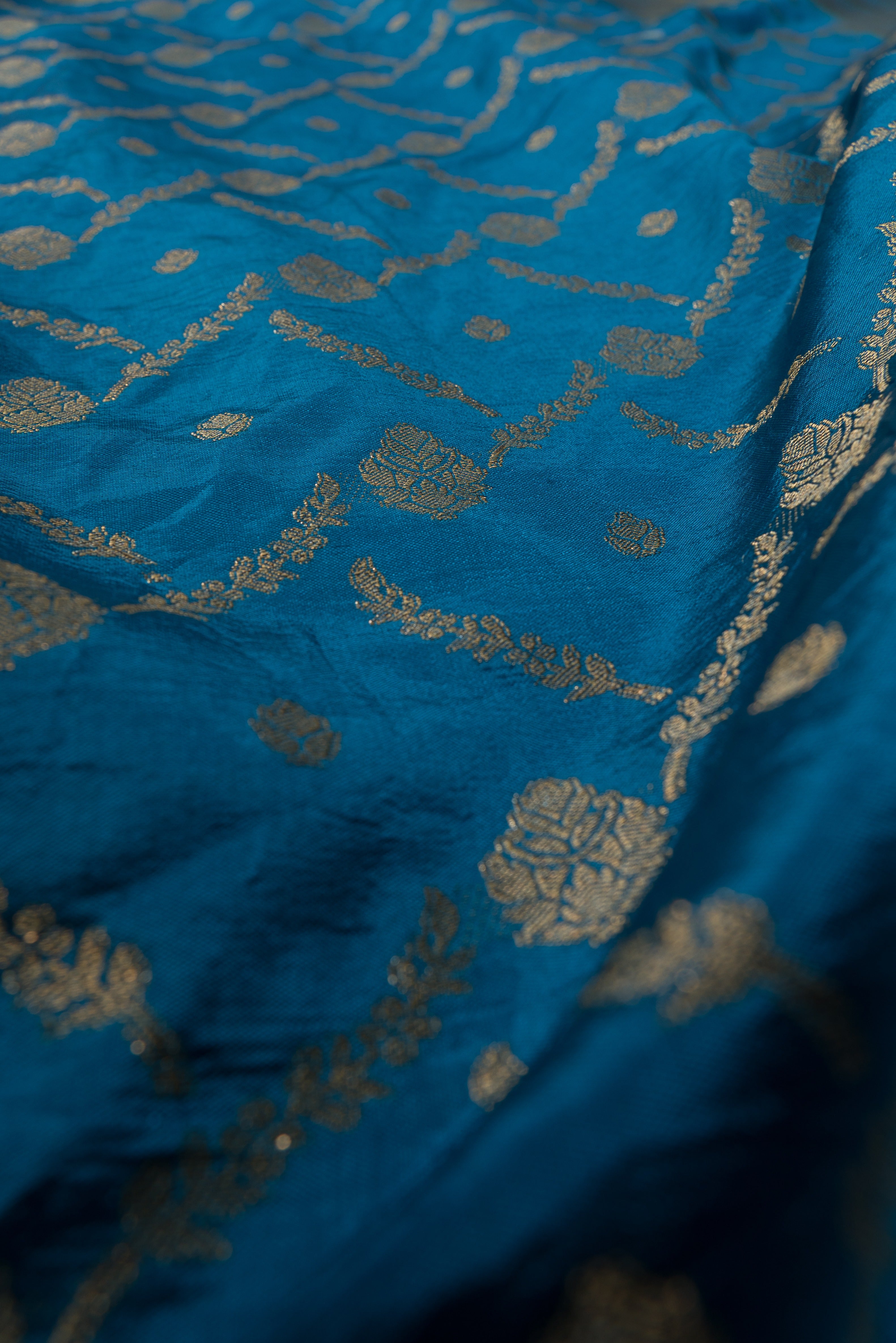 Morpankh Blue Katan Silk Saree with Jaal Zariwork