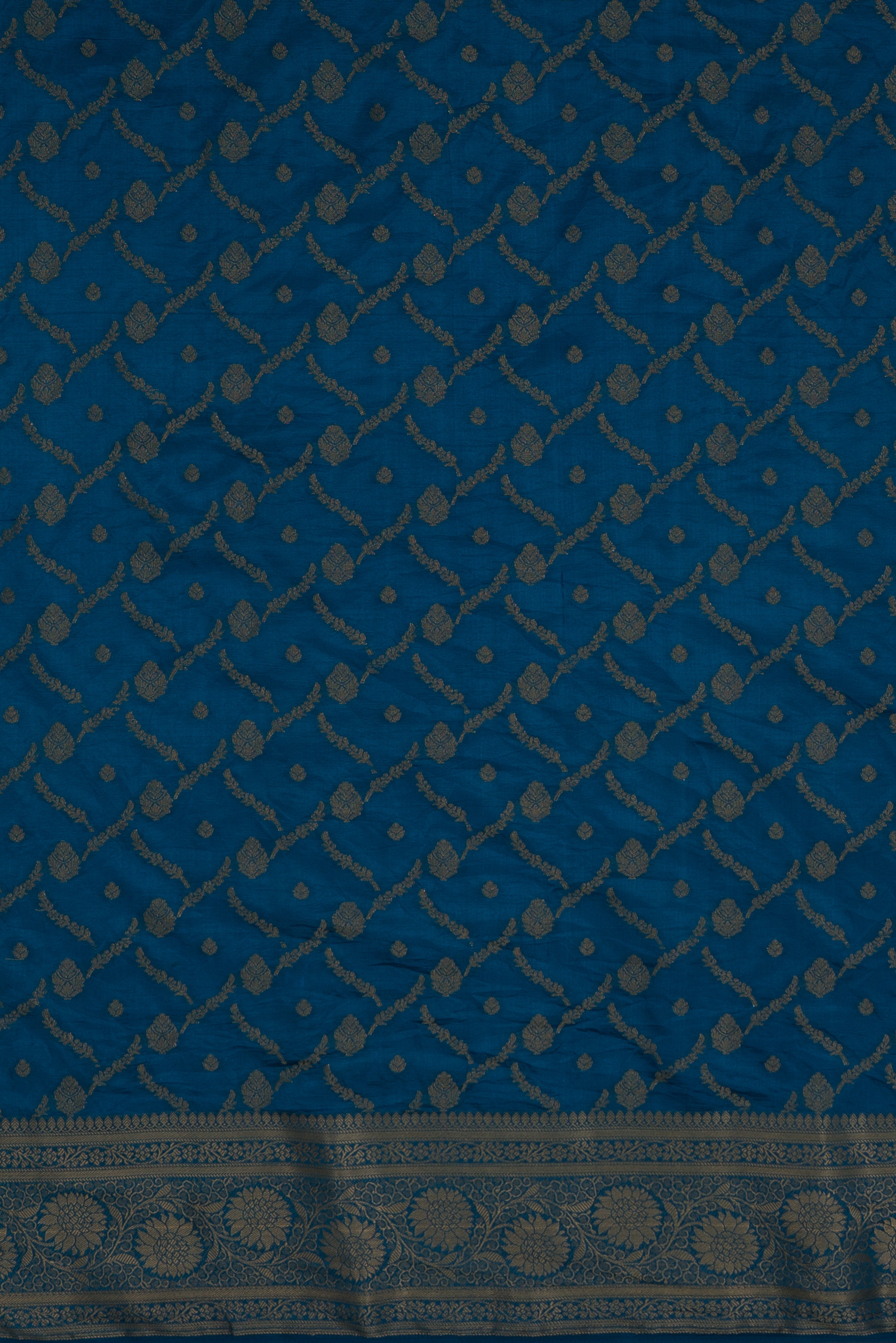 Morpankh Blue Katan Silk Saree with Jaal Zariwork