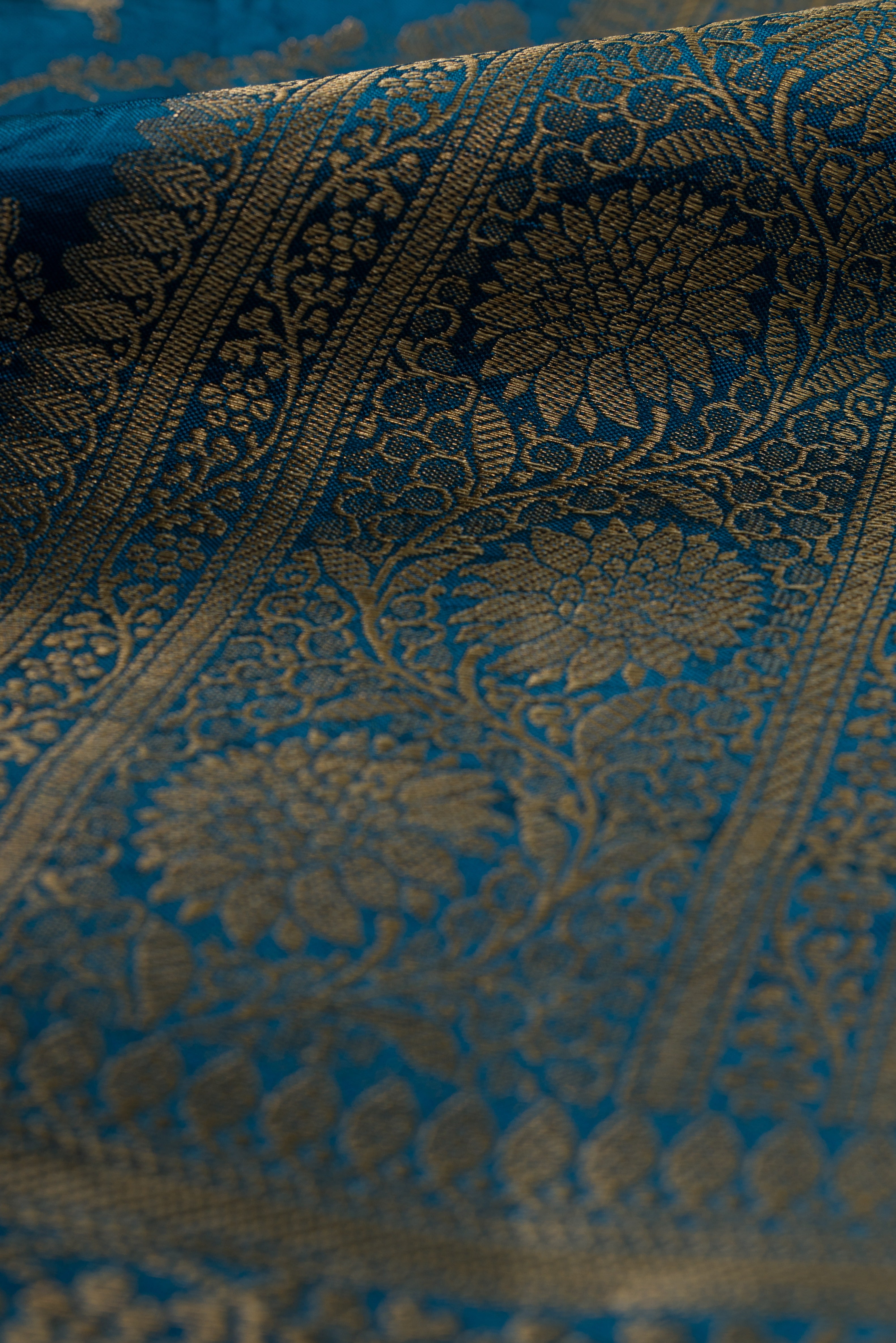 Morpankh Blue Katan Silk Saree with Jaal Zariwork