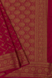 Rose Katan Silk Banarasi Saree with Statement Gold Zari Floral Border