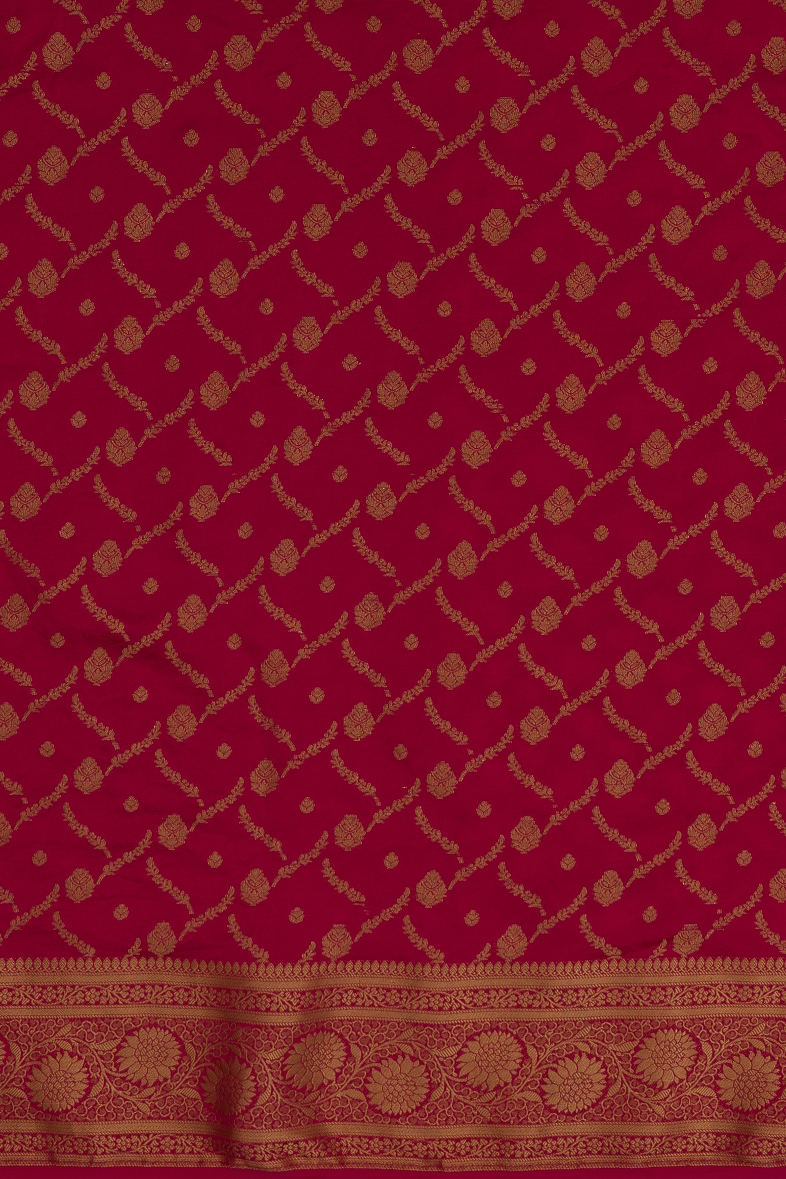 Rose Katan Silk Banarasi Saree with Statement Gold Zari Floral Border