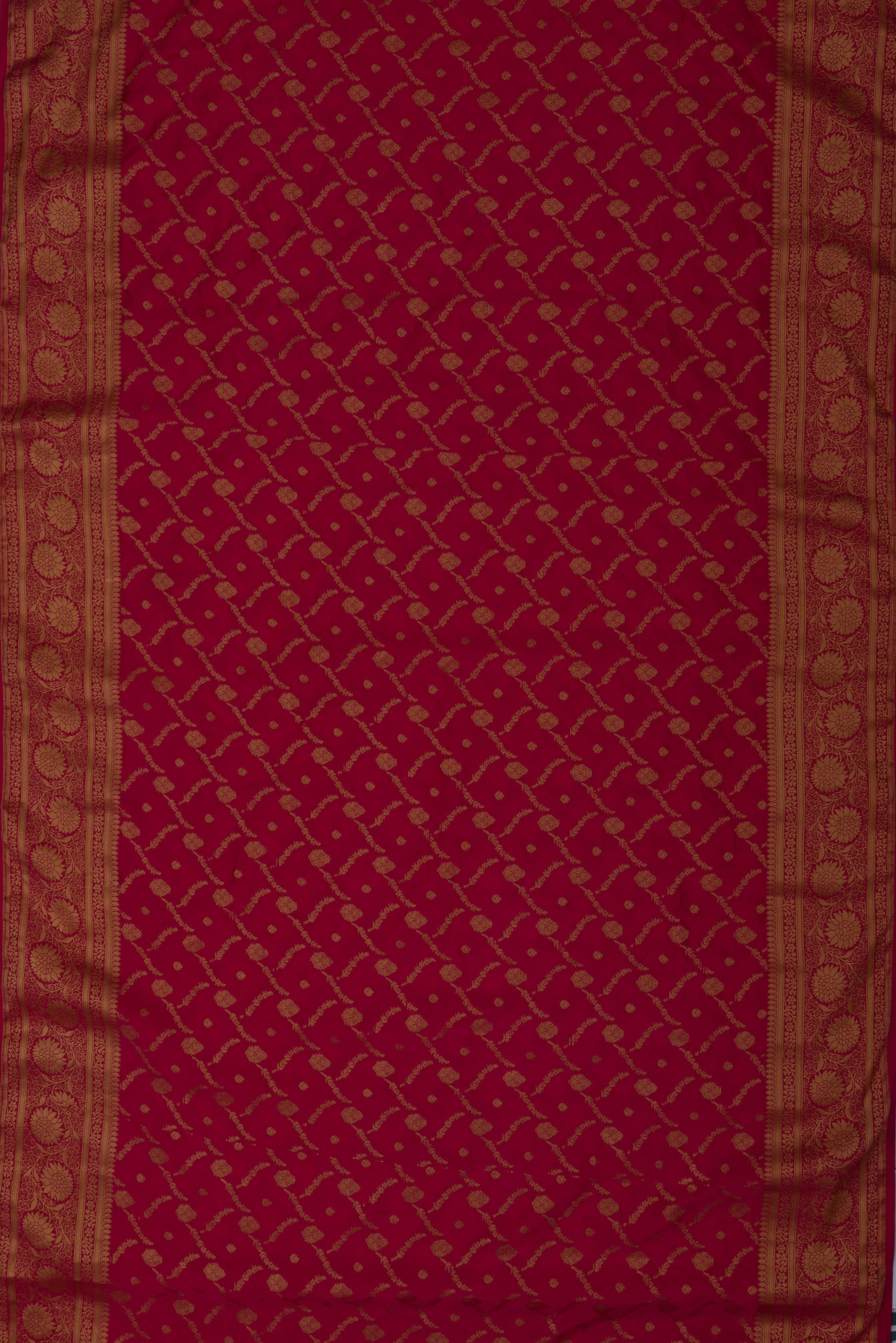 Rose Katan Silk Banarasi Saree with Statement Gold Zari Floral Border