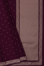 Wine Soft Silk Banarasi Saree with Gold Zari Delicate border