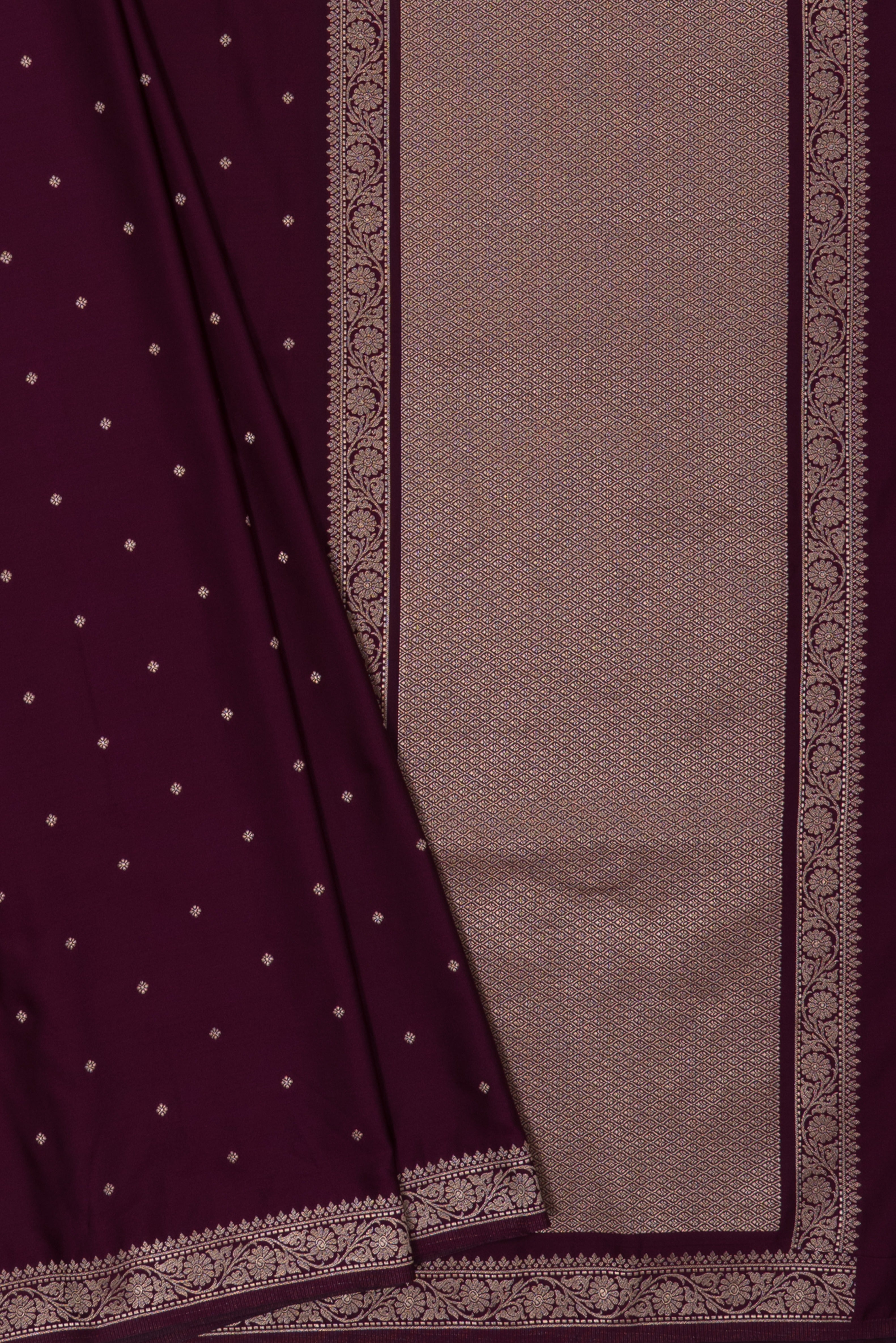 Wine Soft Silk Banarasi Saree with Gold Zari Delicate border