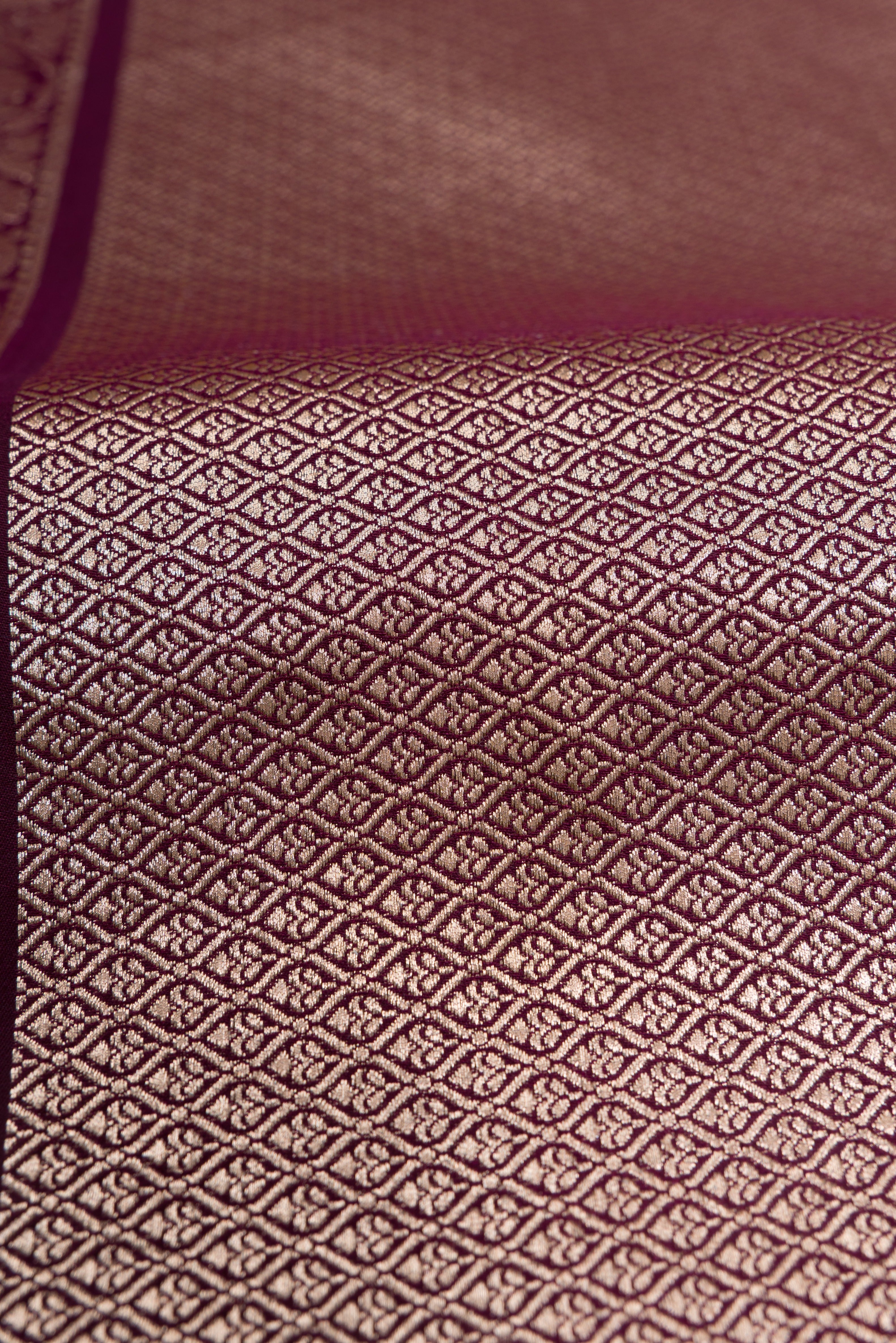 Wine Soft Silk Banarasi Saree with Gold Zari Delicate border