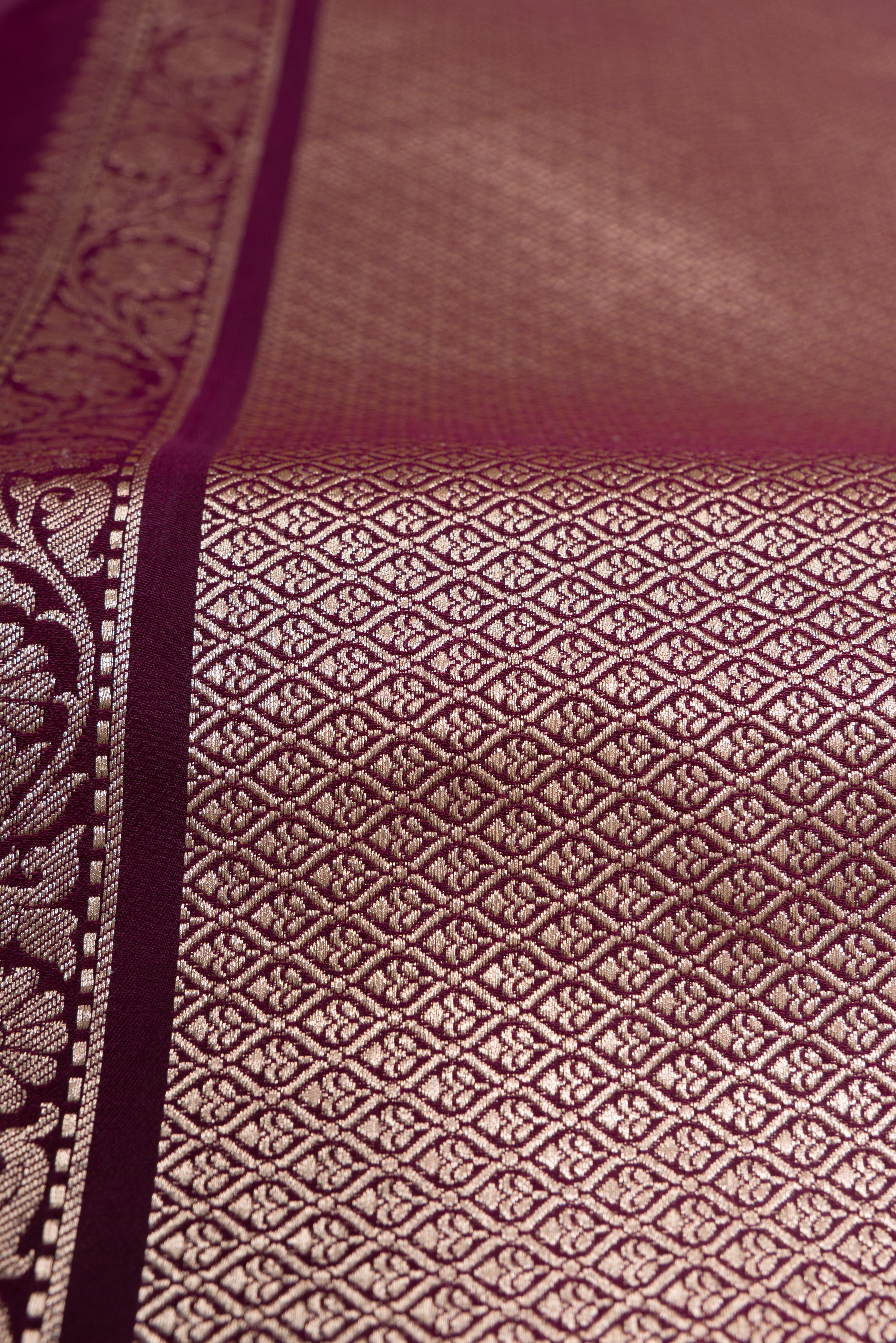 Wine Soft Silk Banarasi Saree with Gold Zari Delicate border