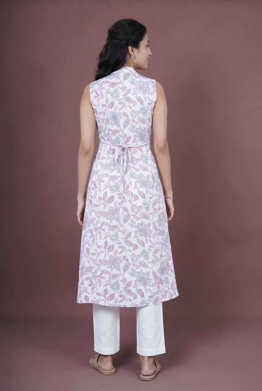 Rose Pink Cotton Sleeveless Kurti