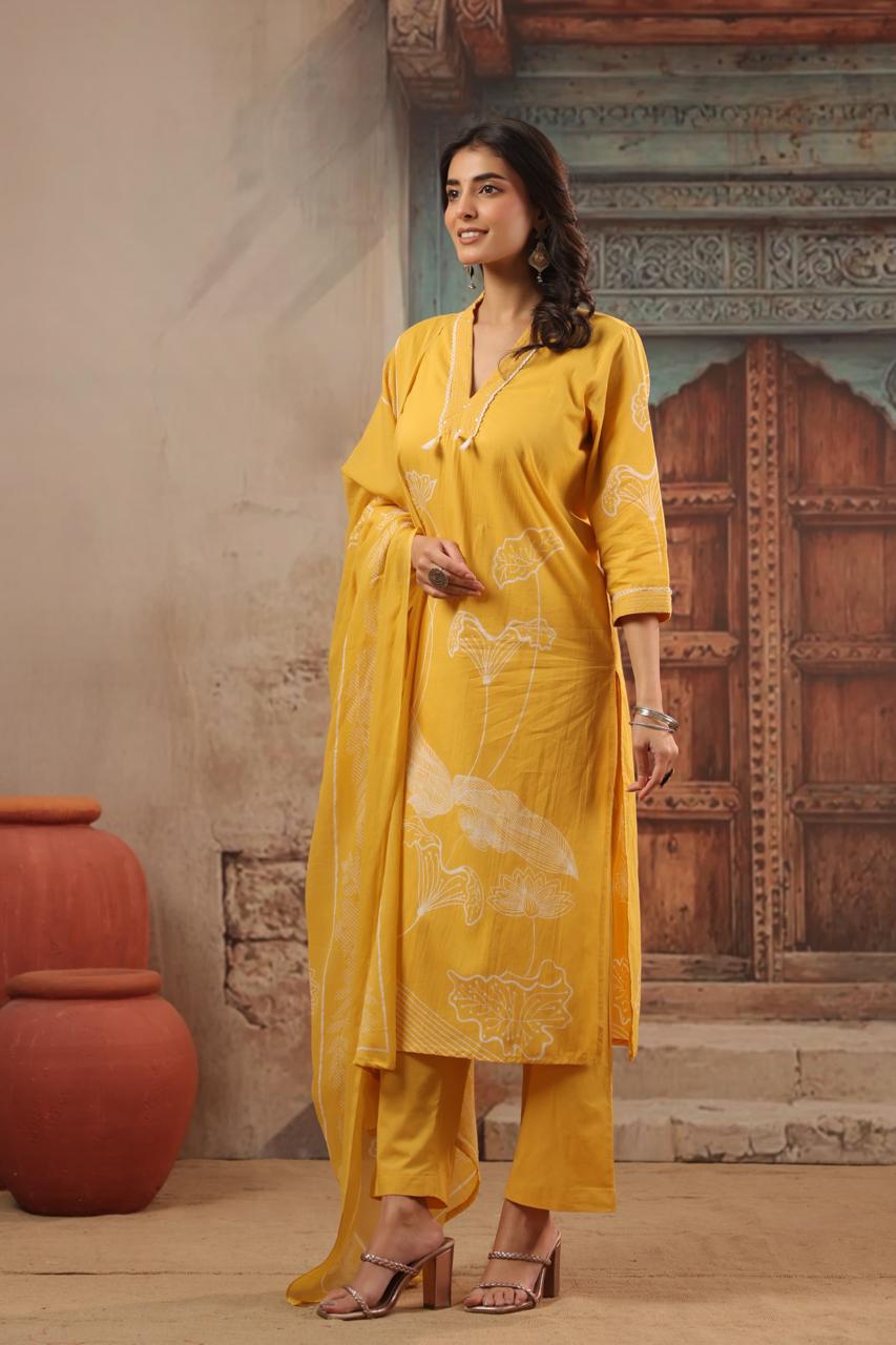 Mustard Yellow Salwar Kameez with Floral Print