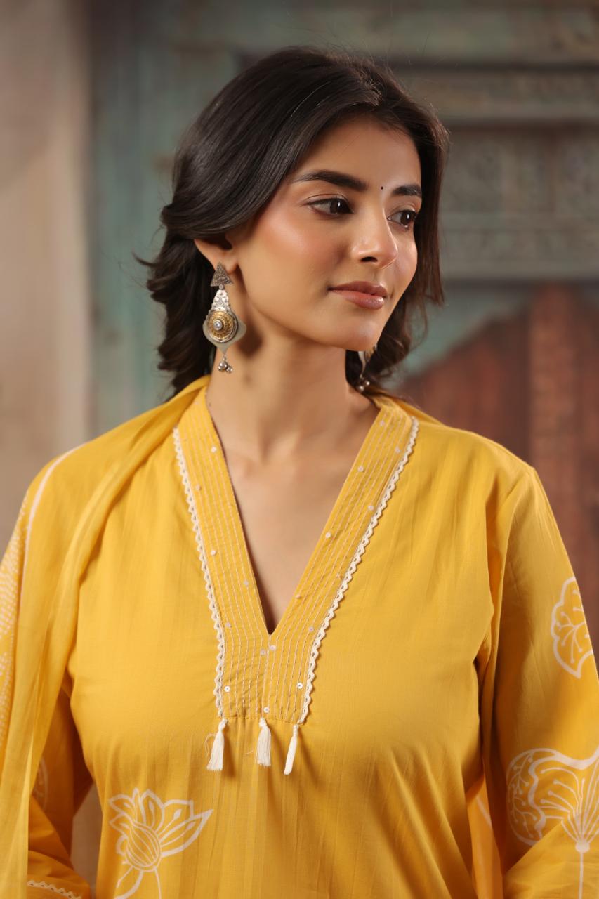 Mustard Yellow Salwar Kameez with Floral Print