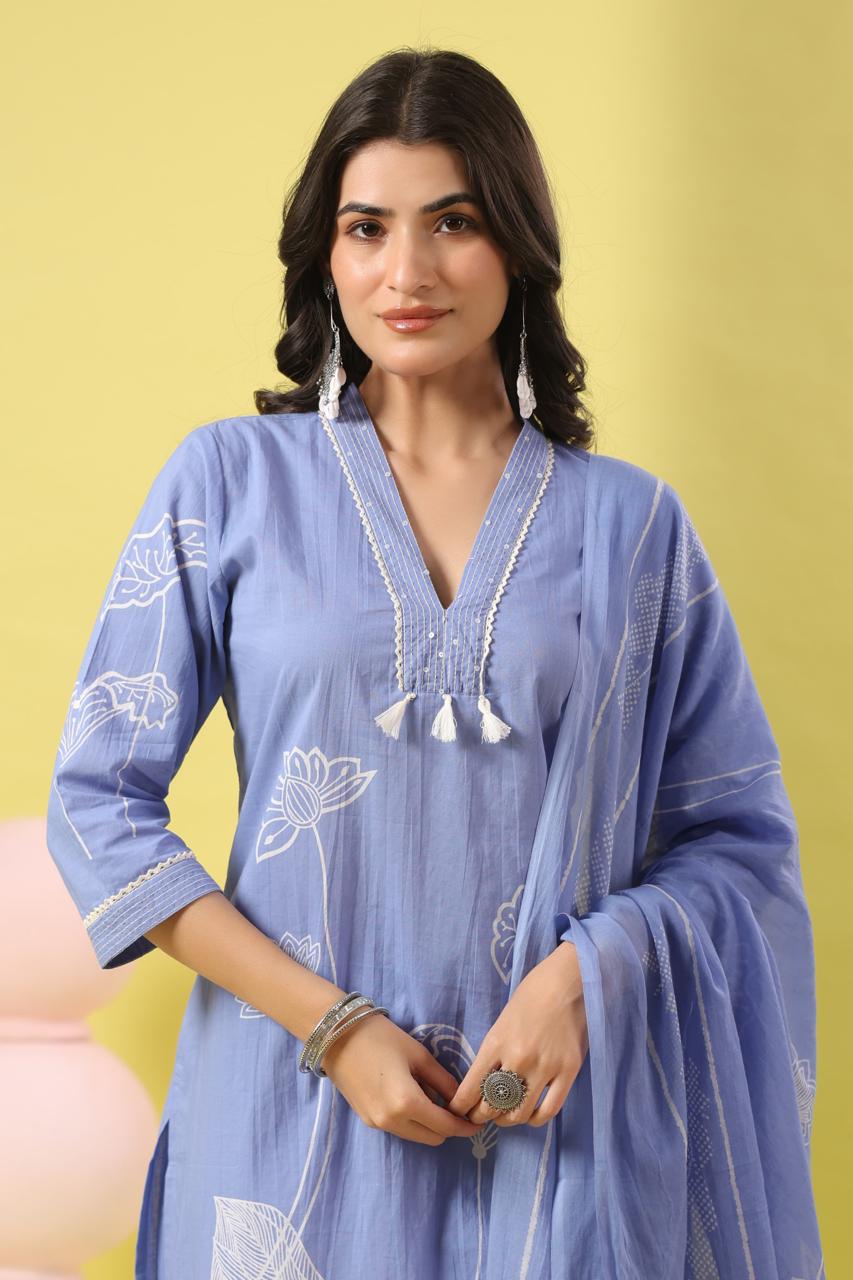 Sky Blue Salwar Kameez with Floral Print