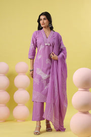 Purple Salwar Kameez with Floral Print