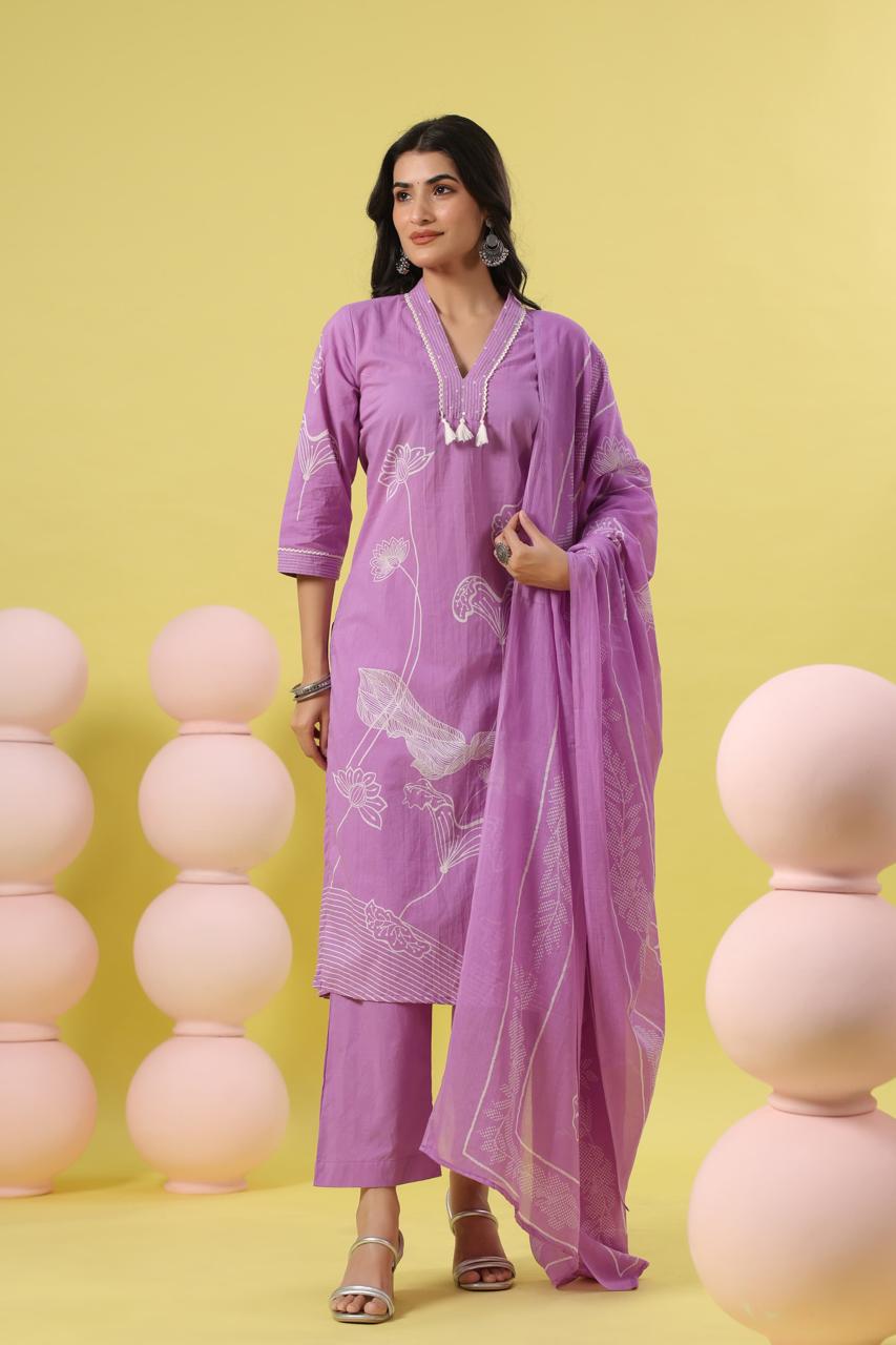 Purple Salwar Kameez with Floral Print