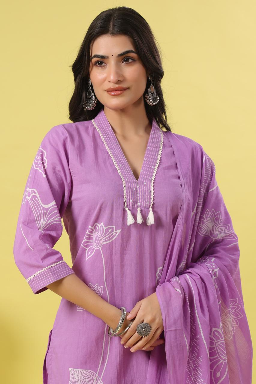 Purple Salwar Kameez with Floral Print