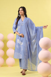 Sky Blue Salwar Kameez with Floral Print