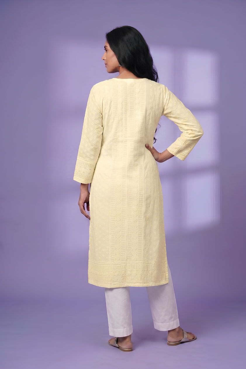 Cream Cotton Chikankari Kurti