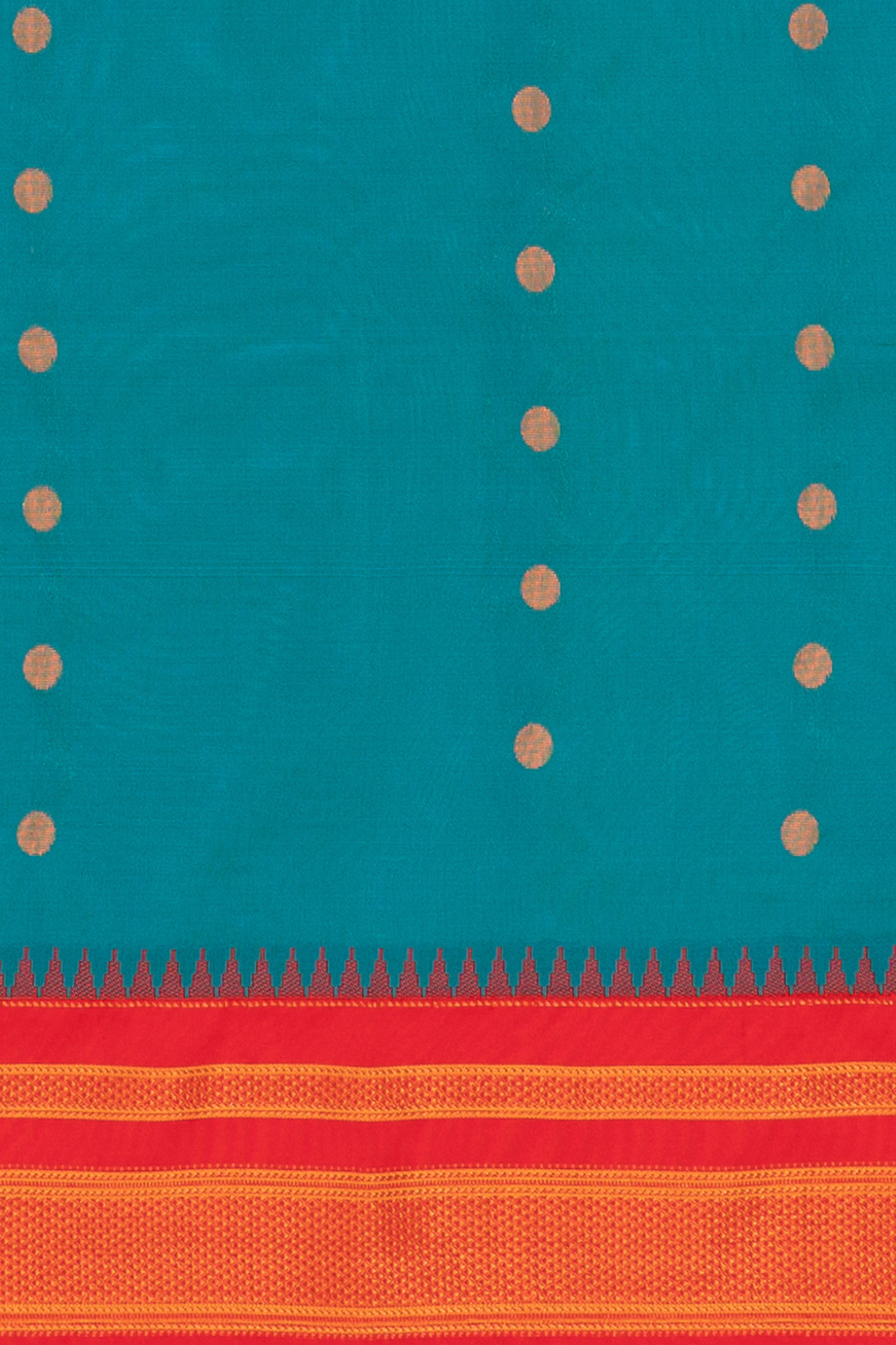 Peacock Blue Apurva Silk Irkal Saree with Contrast Red border