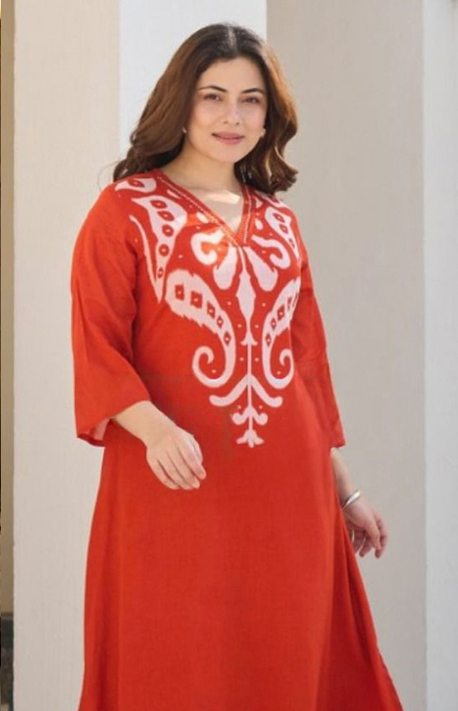 Sunset Orange Pant Set with Cream contrast print