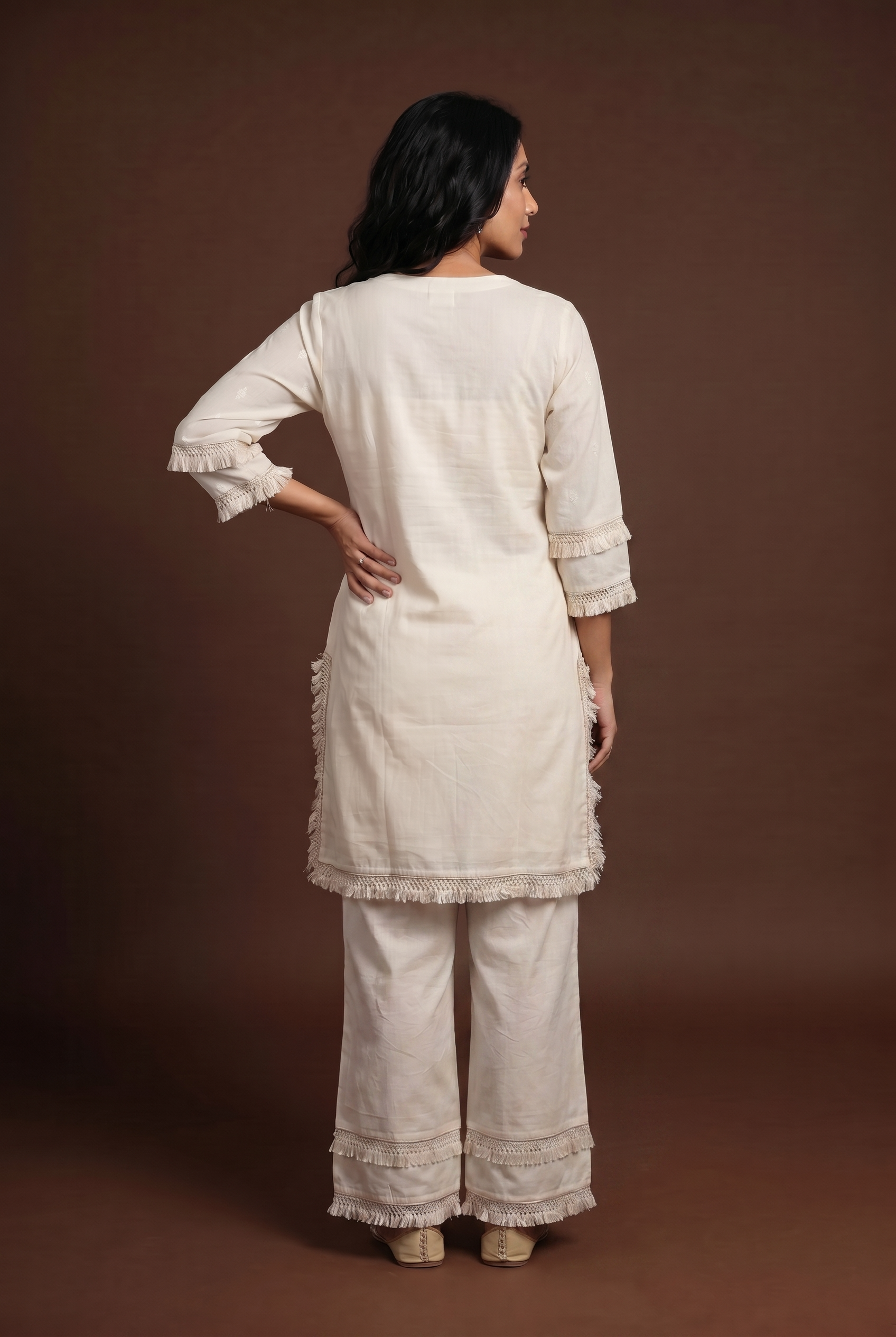 Cream Khadi Cotton Palazzo Co-ord Set with Handcrafted Giraffe Patchwork