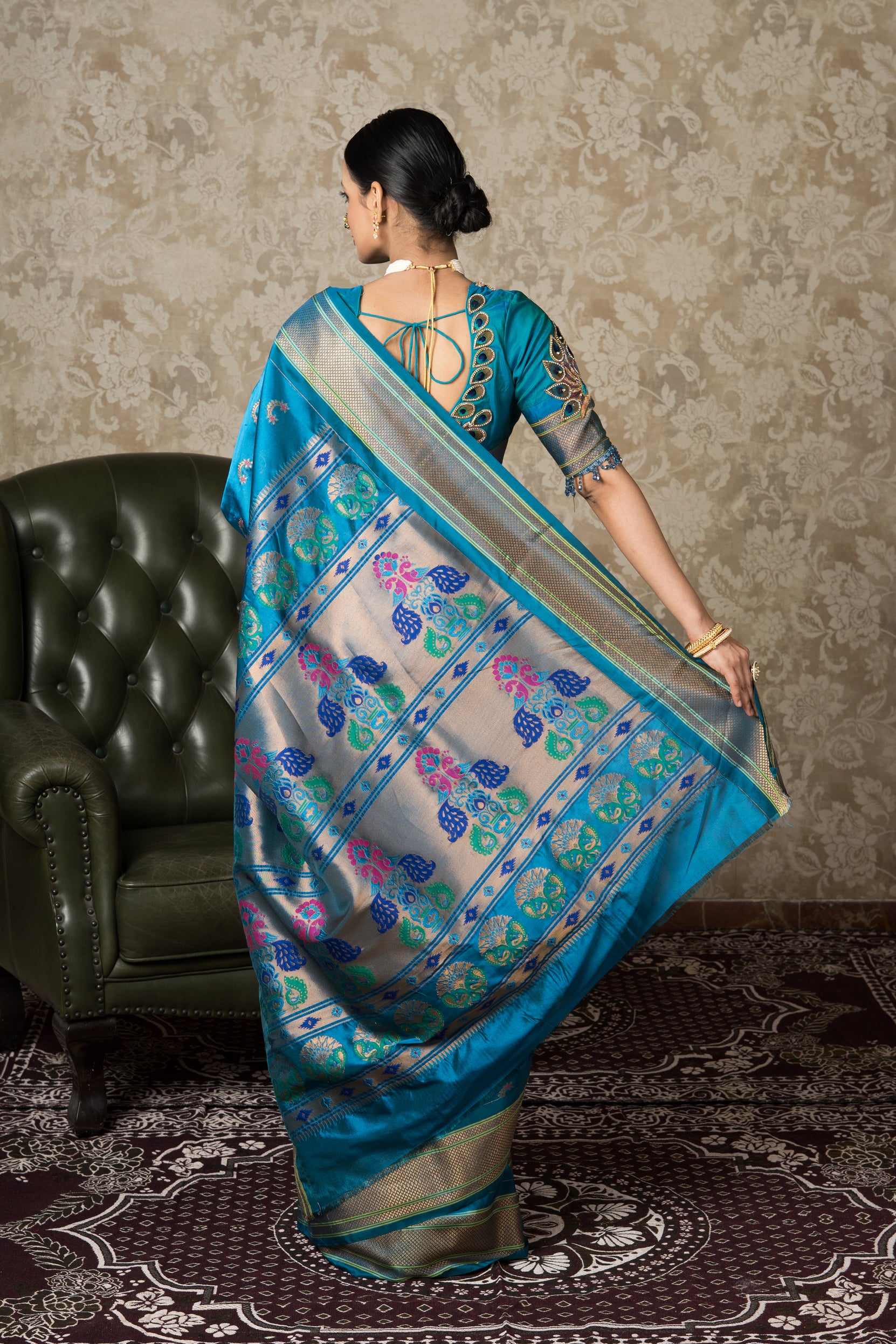 Peacock Blue Apurva Silk Paithani Saree