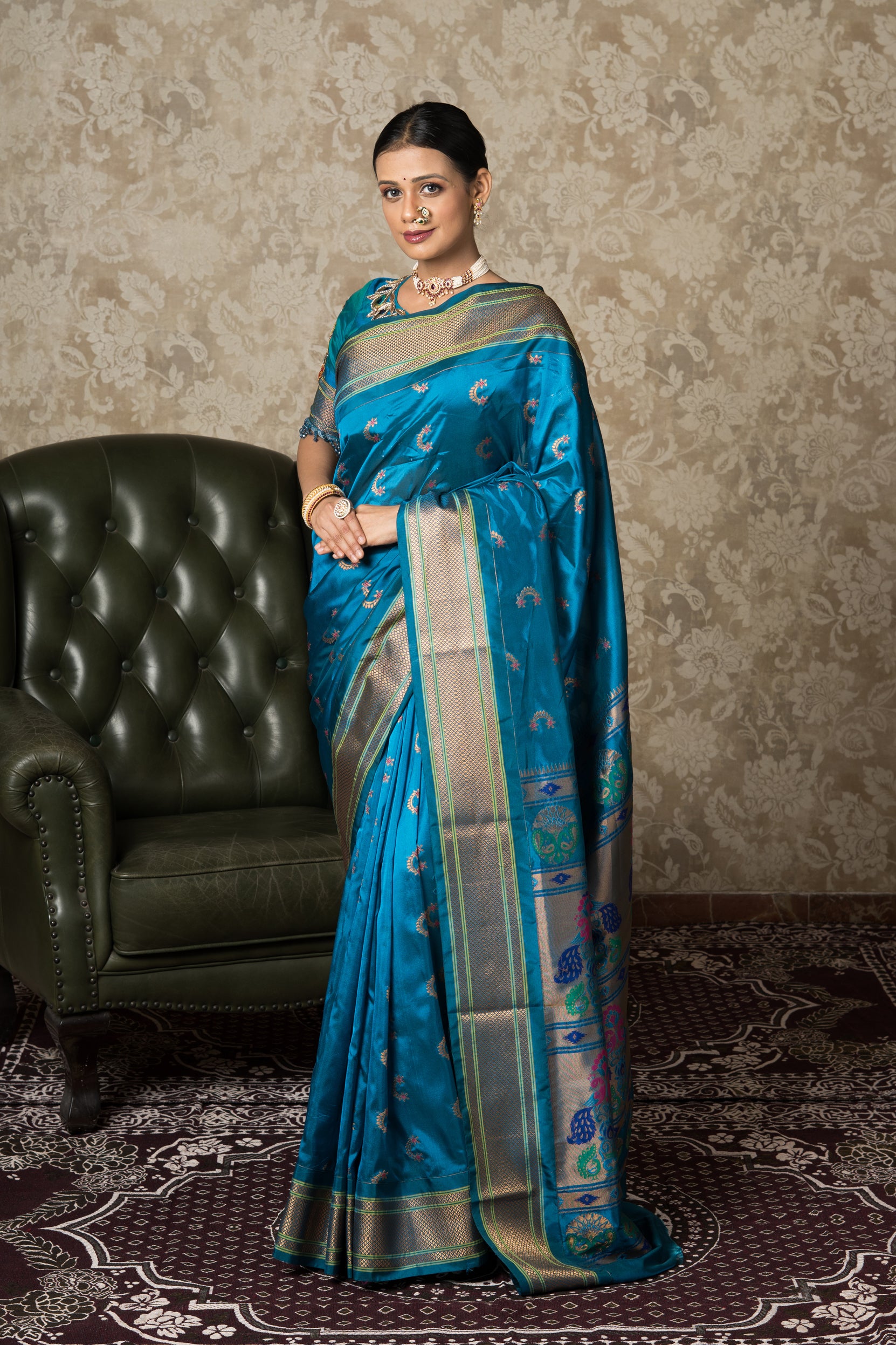Peacock Blue Apurva Silk Paithani Saree