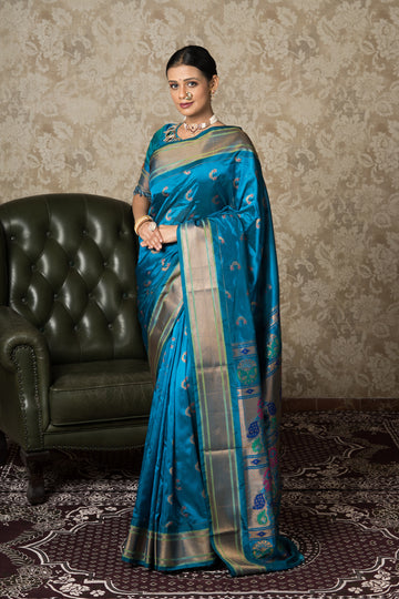 Peacock Blue Apurva Silk Paithani Saree