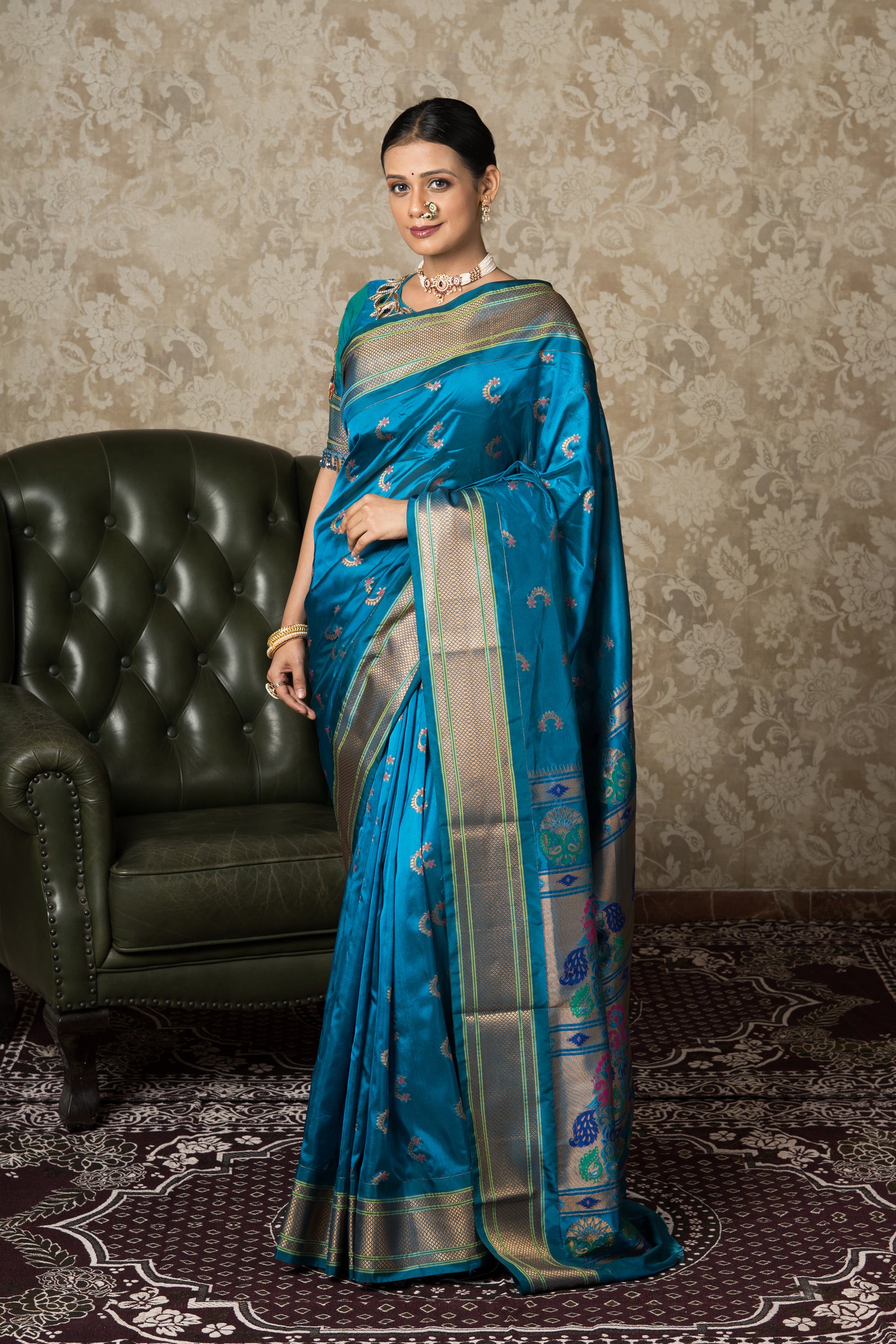 Peacock Blue Apurva Silk Paithani Saree