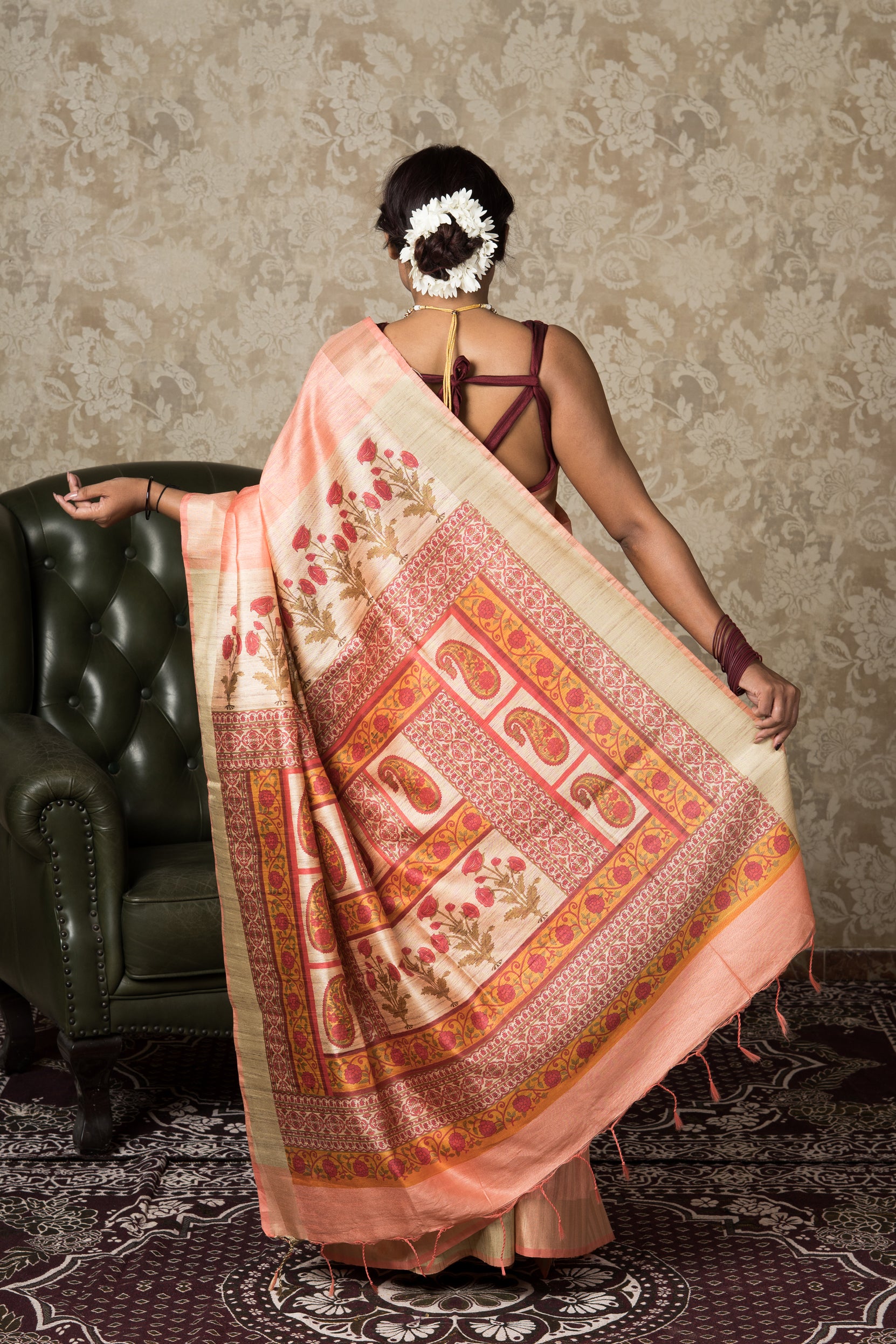 Pink Tussar Silk Saree