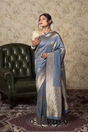 Steel Blue Silk Linen Saree
