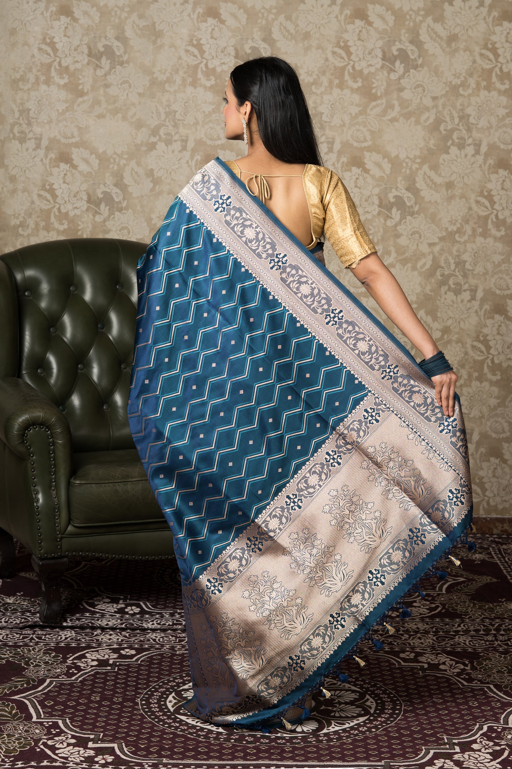 Navy Blue Katan Silk Banarasi Saree