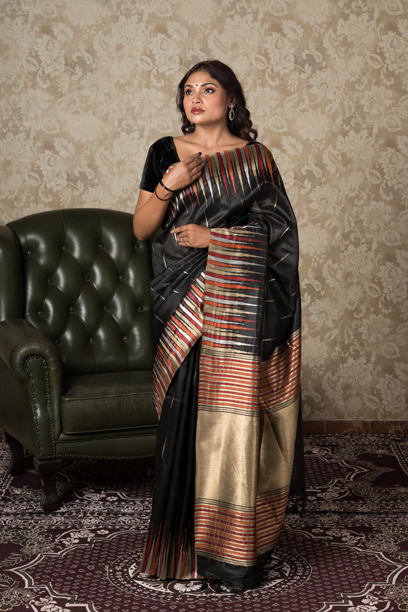 Black Tussar Silk Saree