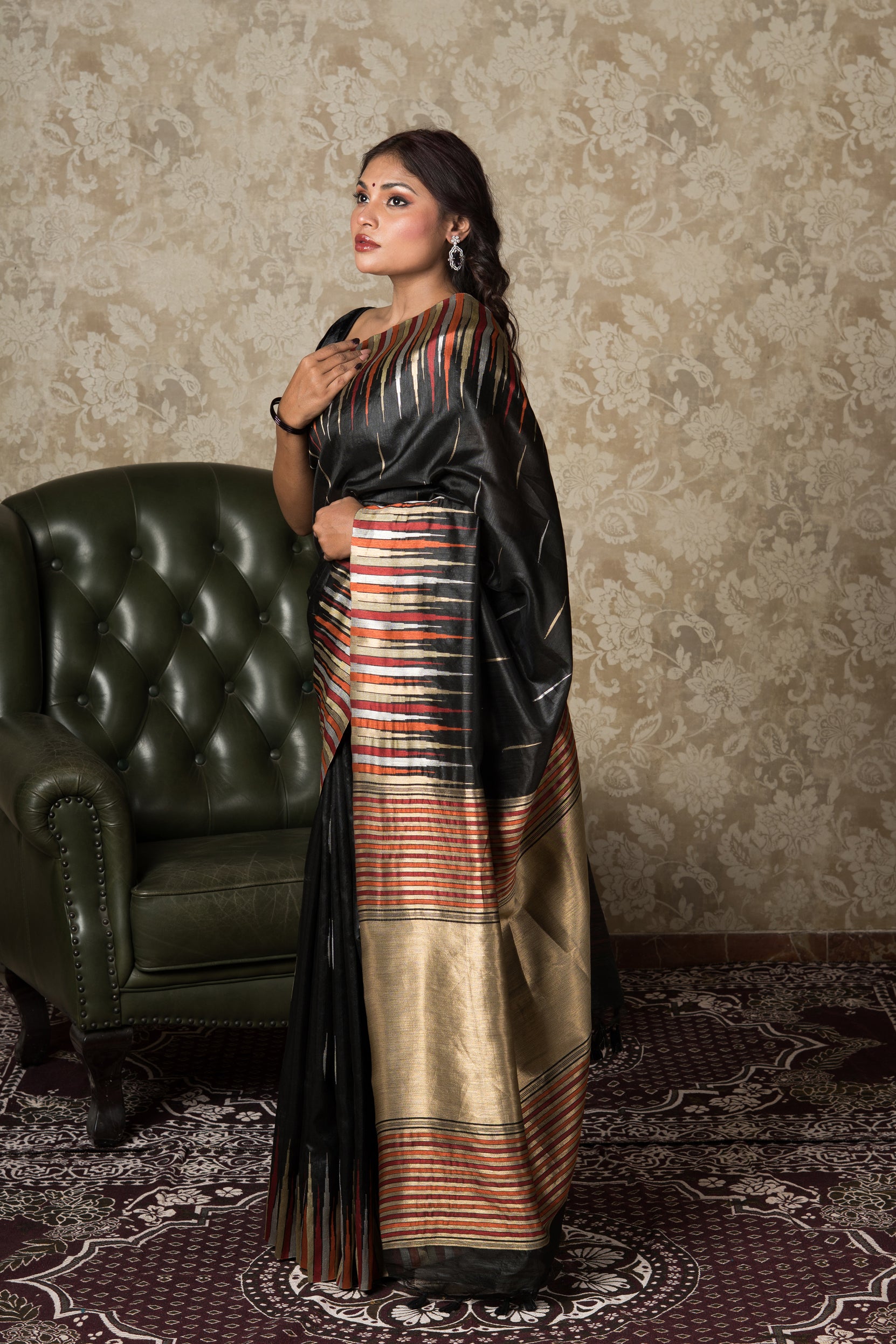 Black Tussar Silk Saree