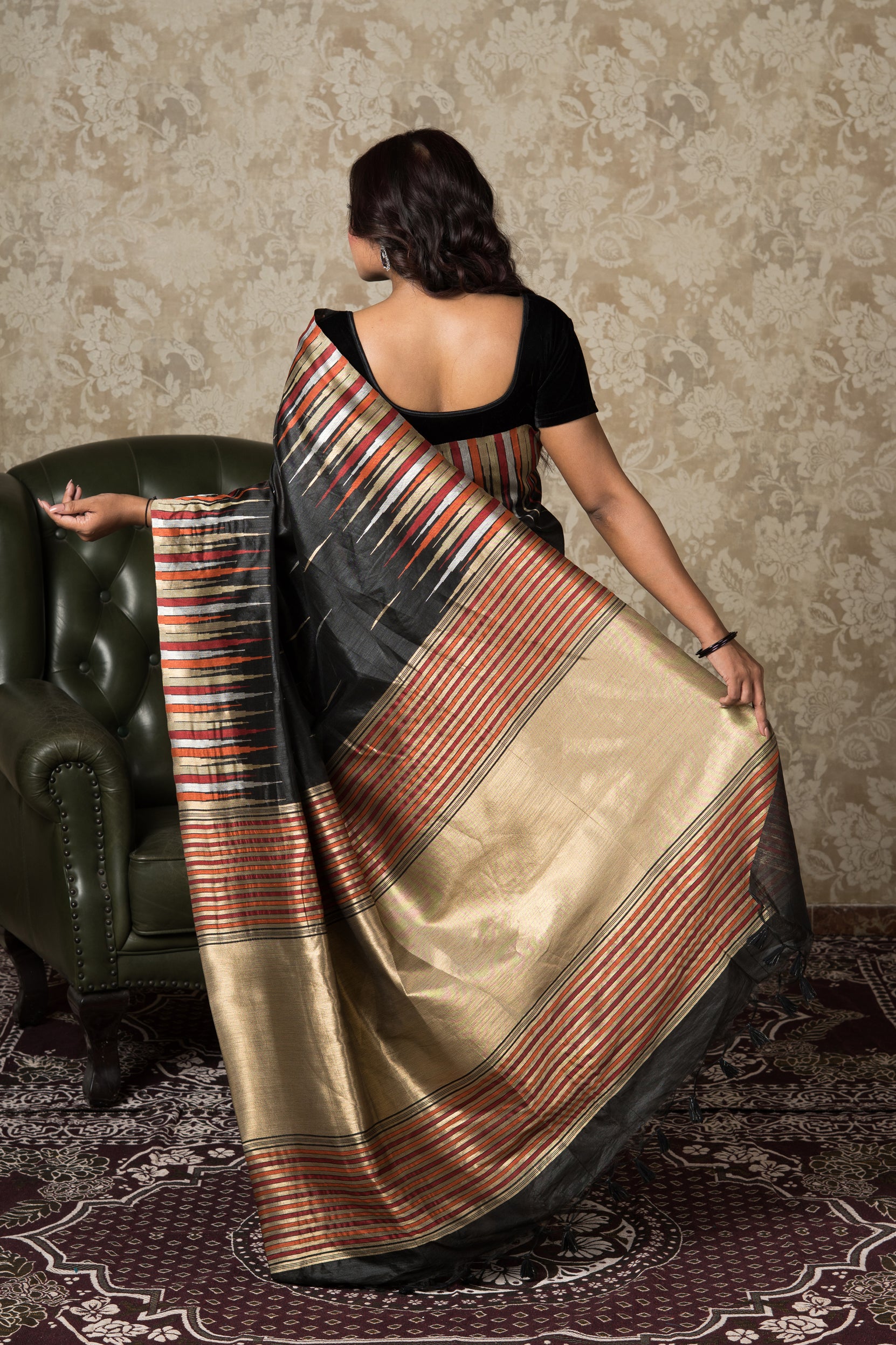 Black Tussar Silk Saree