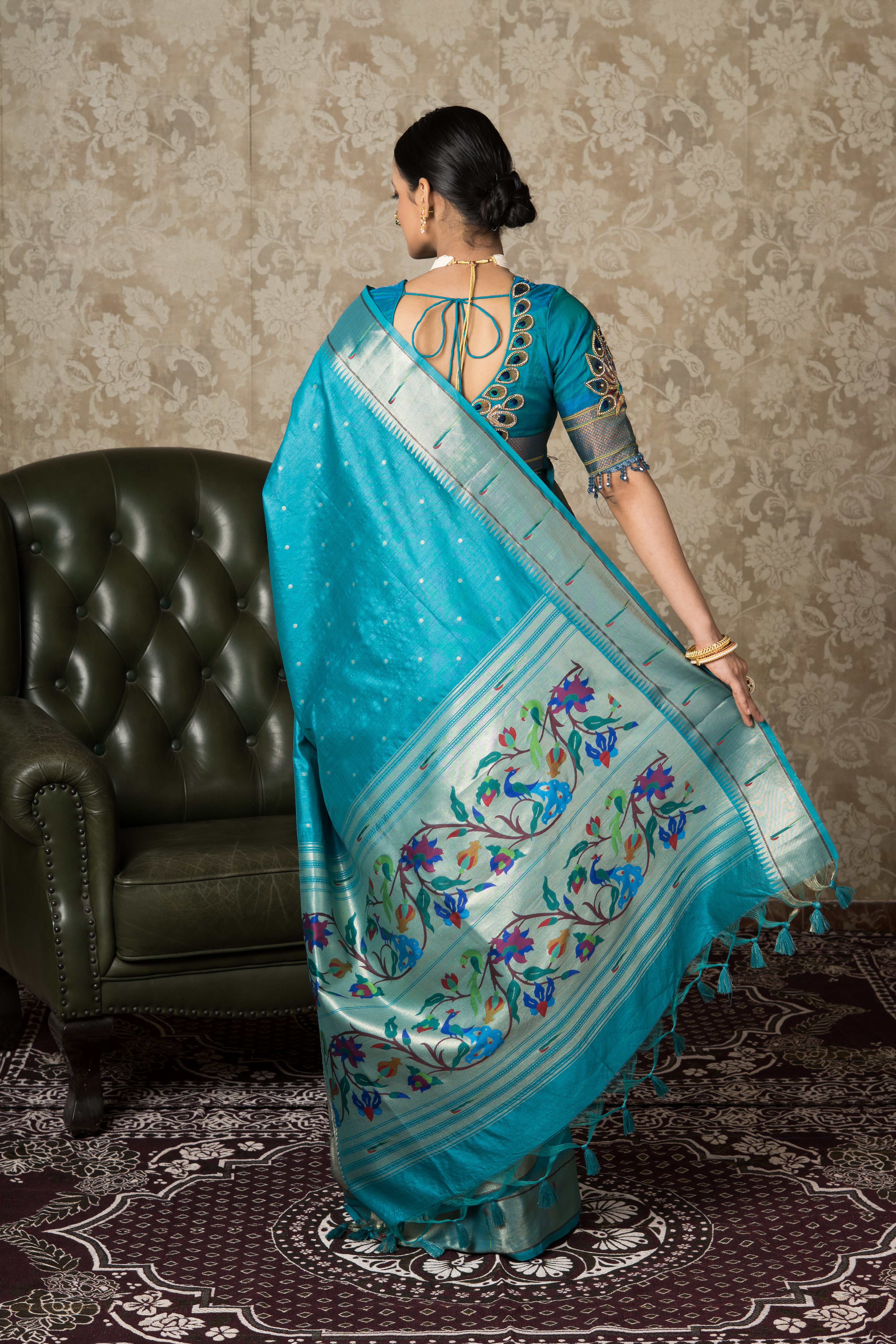 Sea Green Tussar Silk Paithani Saree