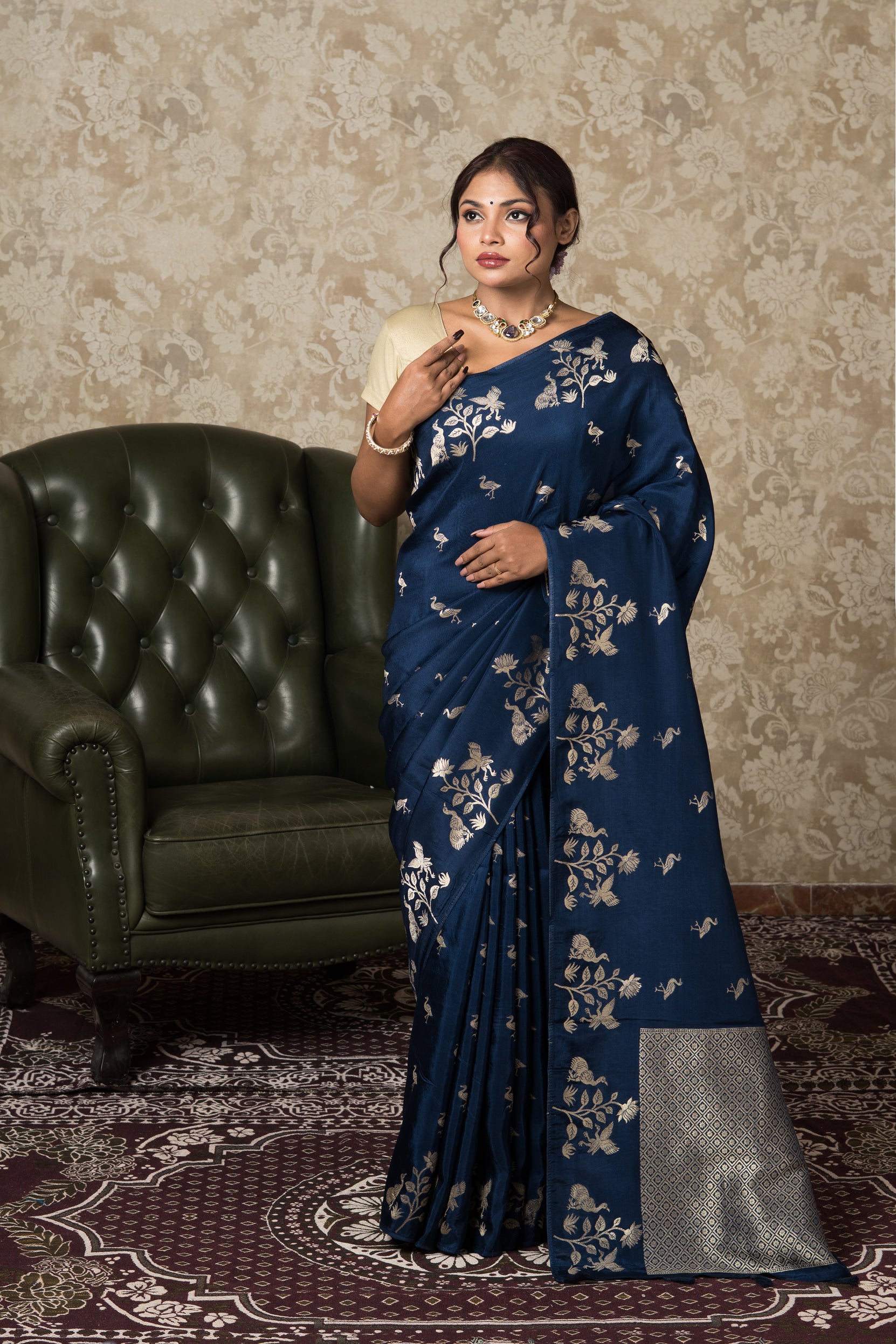 Midnight Blue Dola Silk Saree