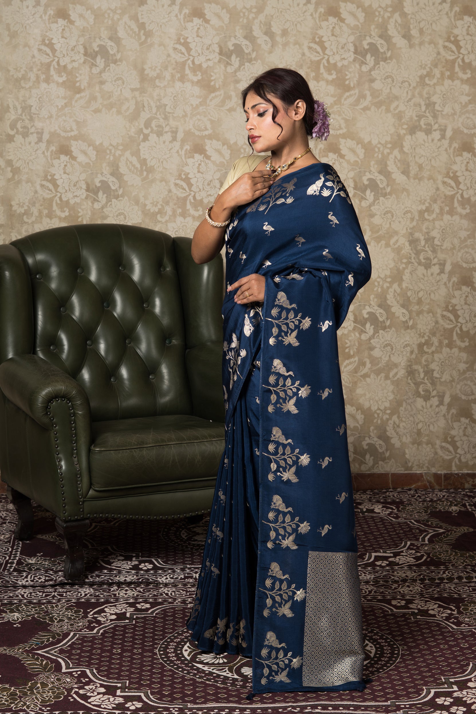 Midnight Blue Dola Silk Saree