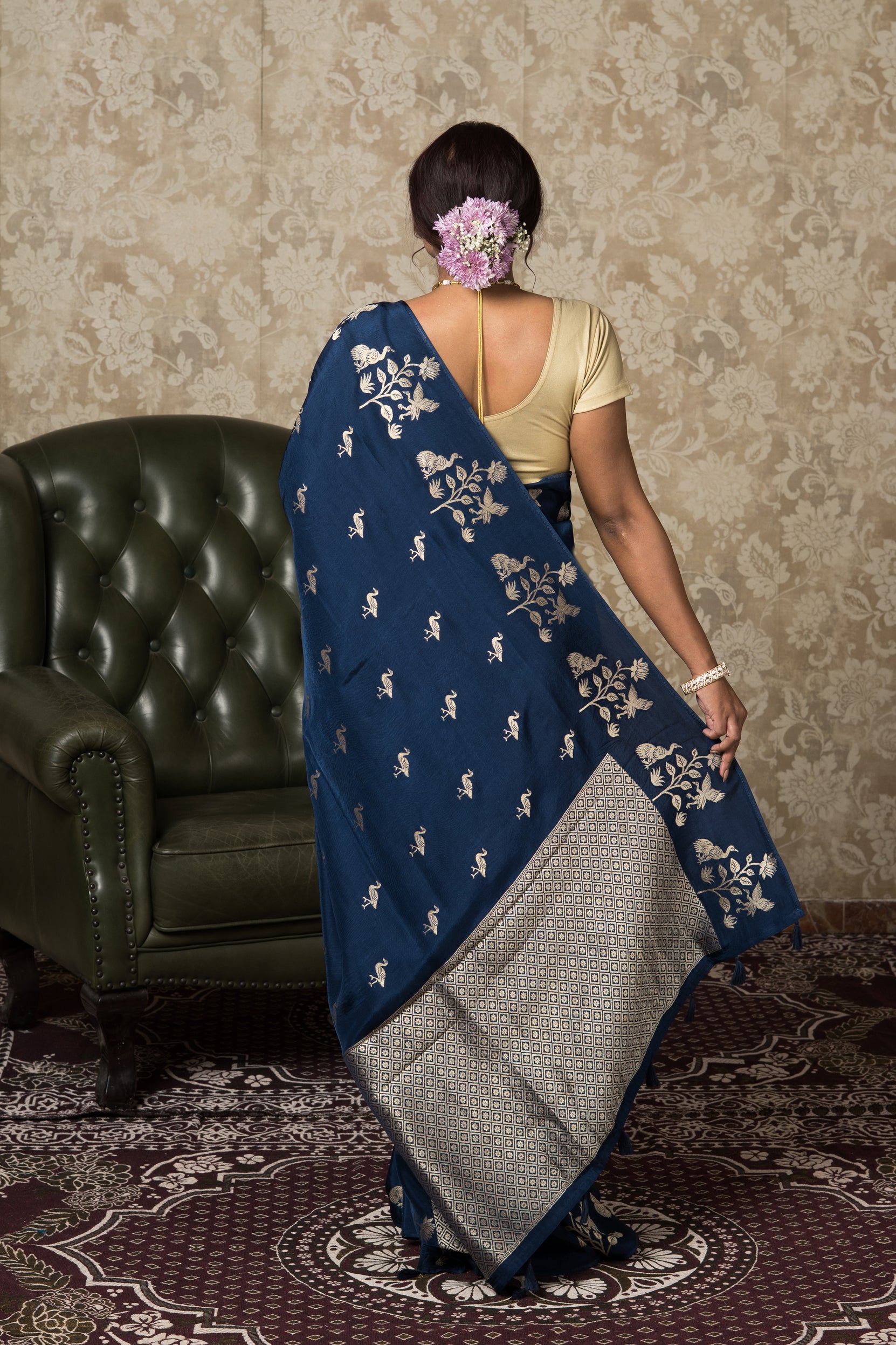 Midnight Blue Dola Silk Saree