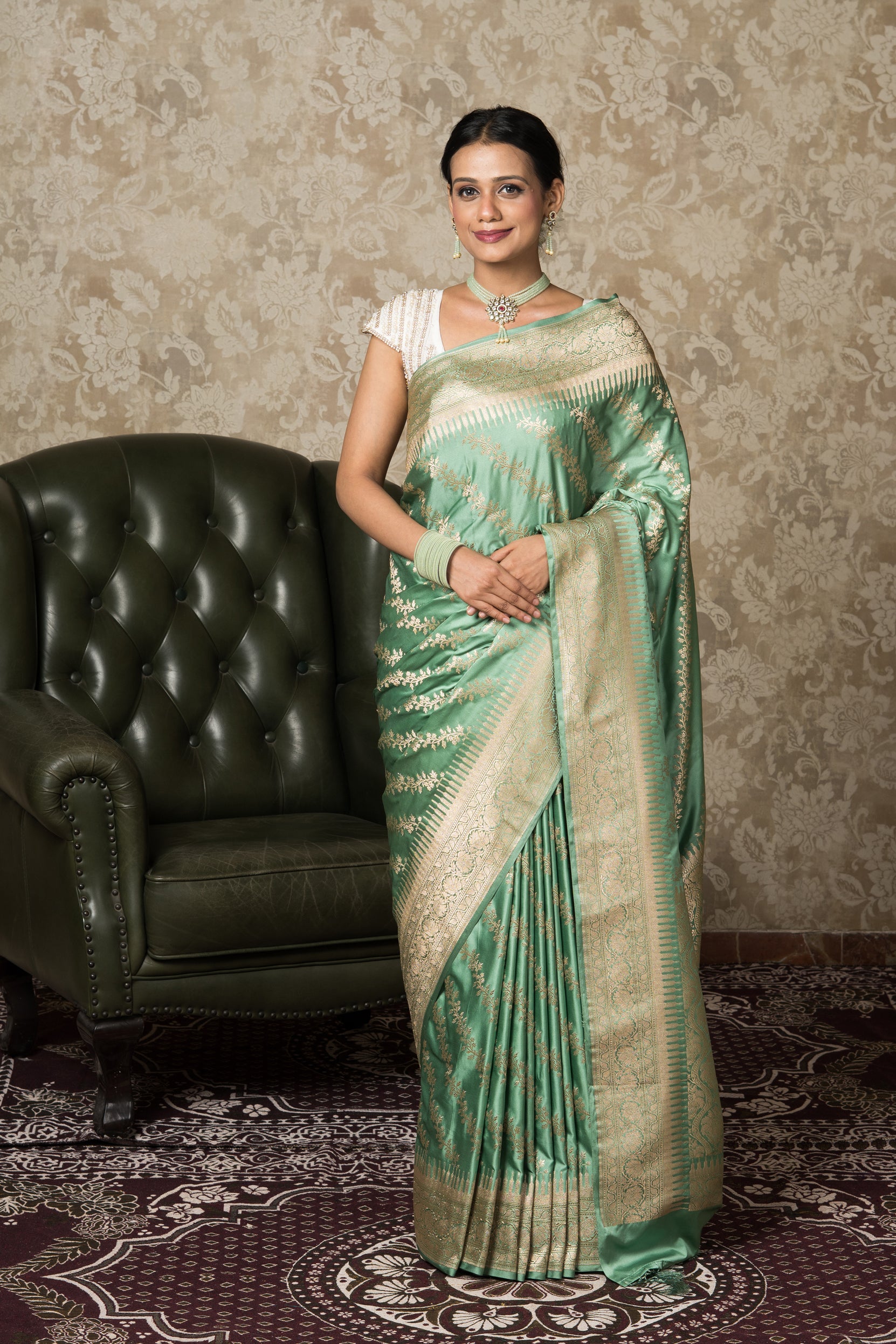 Pastel Green Katan Silk Banarasi Saree