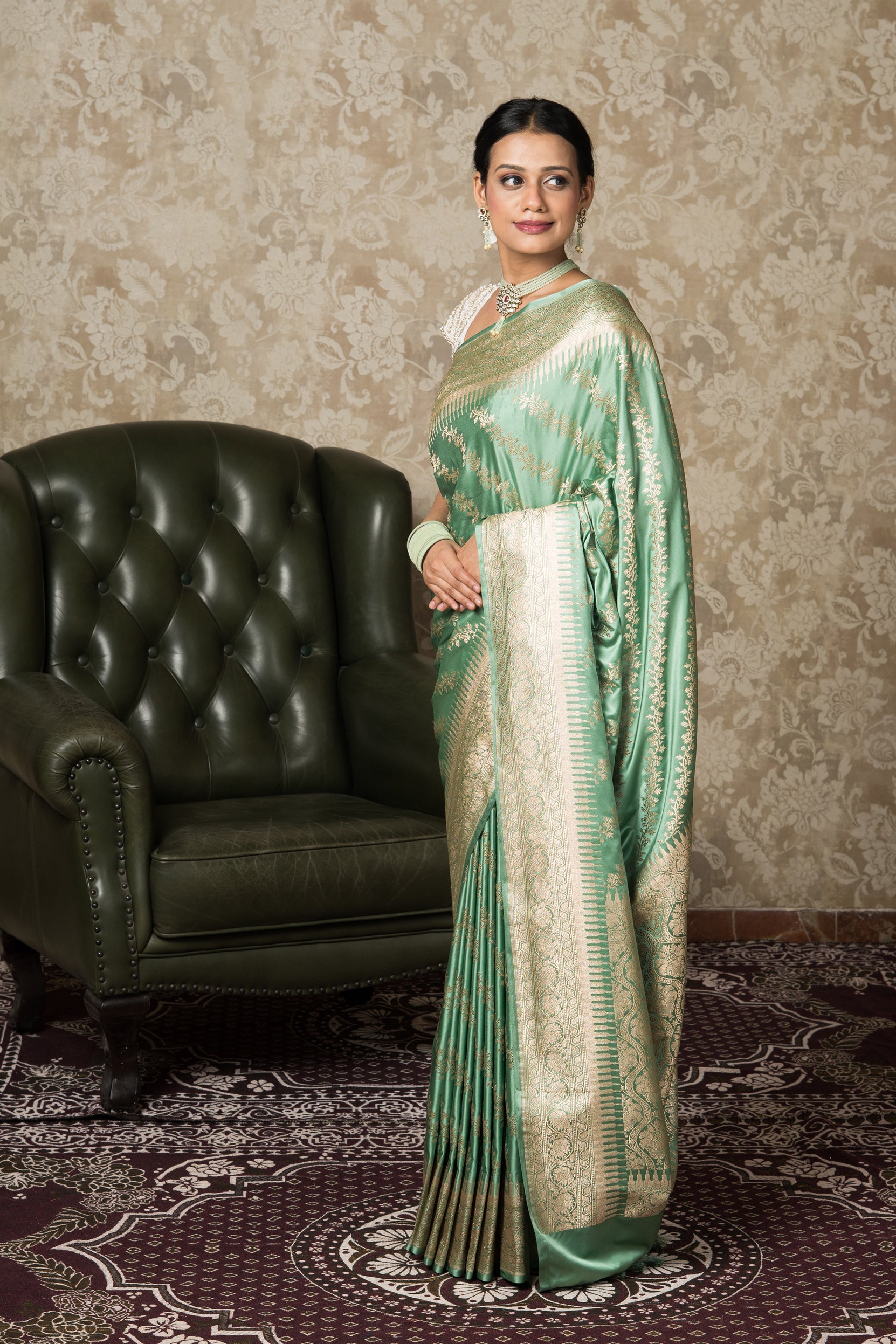 Pastel Green Katan Silk Banarasi Saree