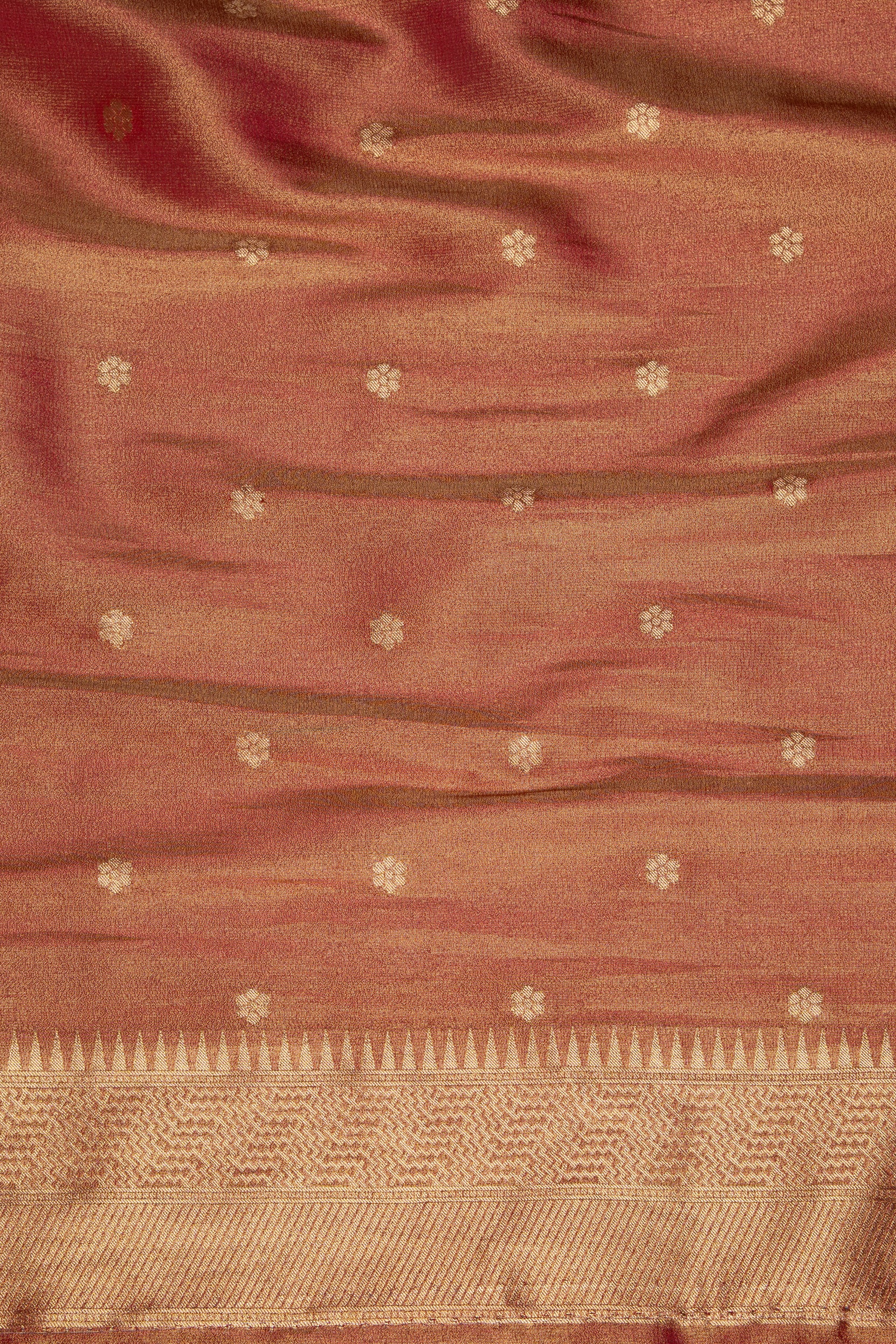 Golden-Peach Tissue Silk Saree