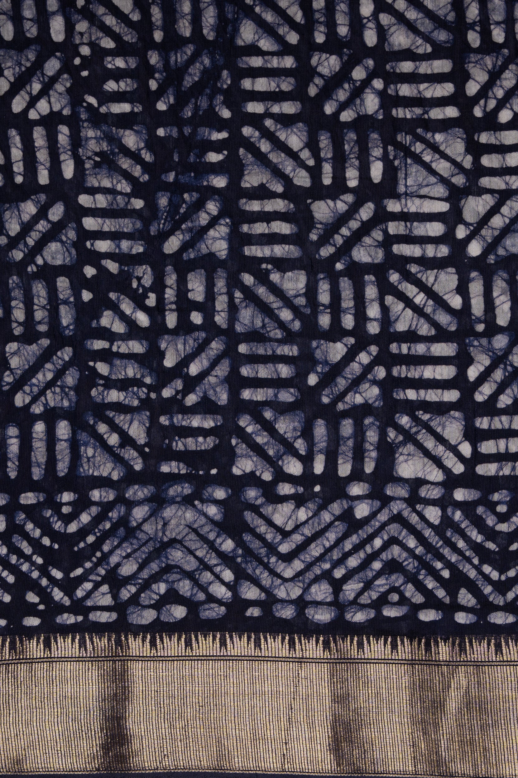 Midnight Blue Cotton Saree with Batik Print
