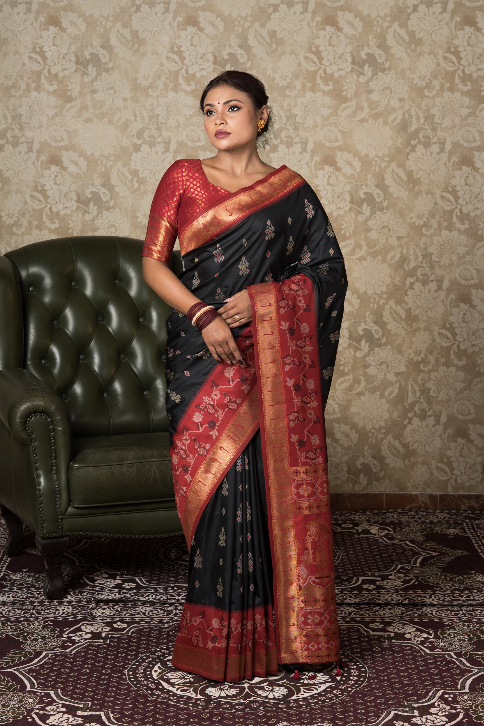 Black Katan Silk Saree