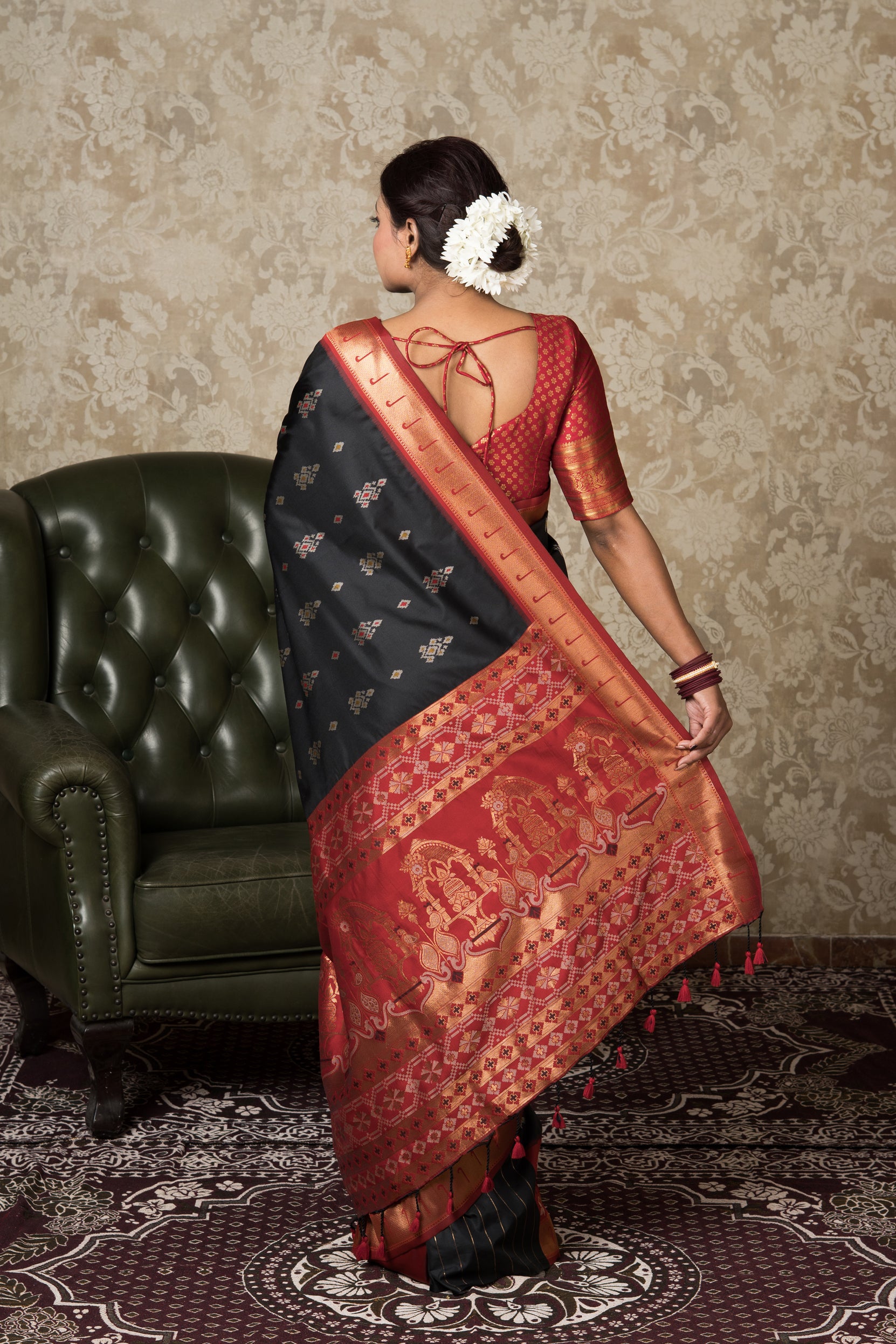 Black Katan Silk Saree