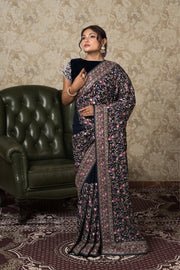 Navy Blue Georgette Pashmina Saree