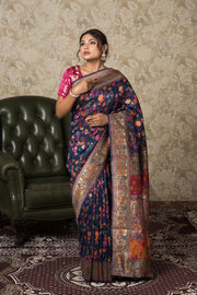 Midnight Blue Tussar Silk Pashmina Saree